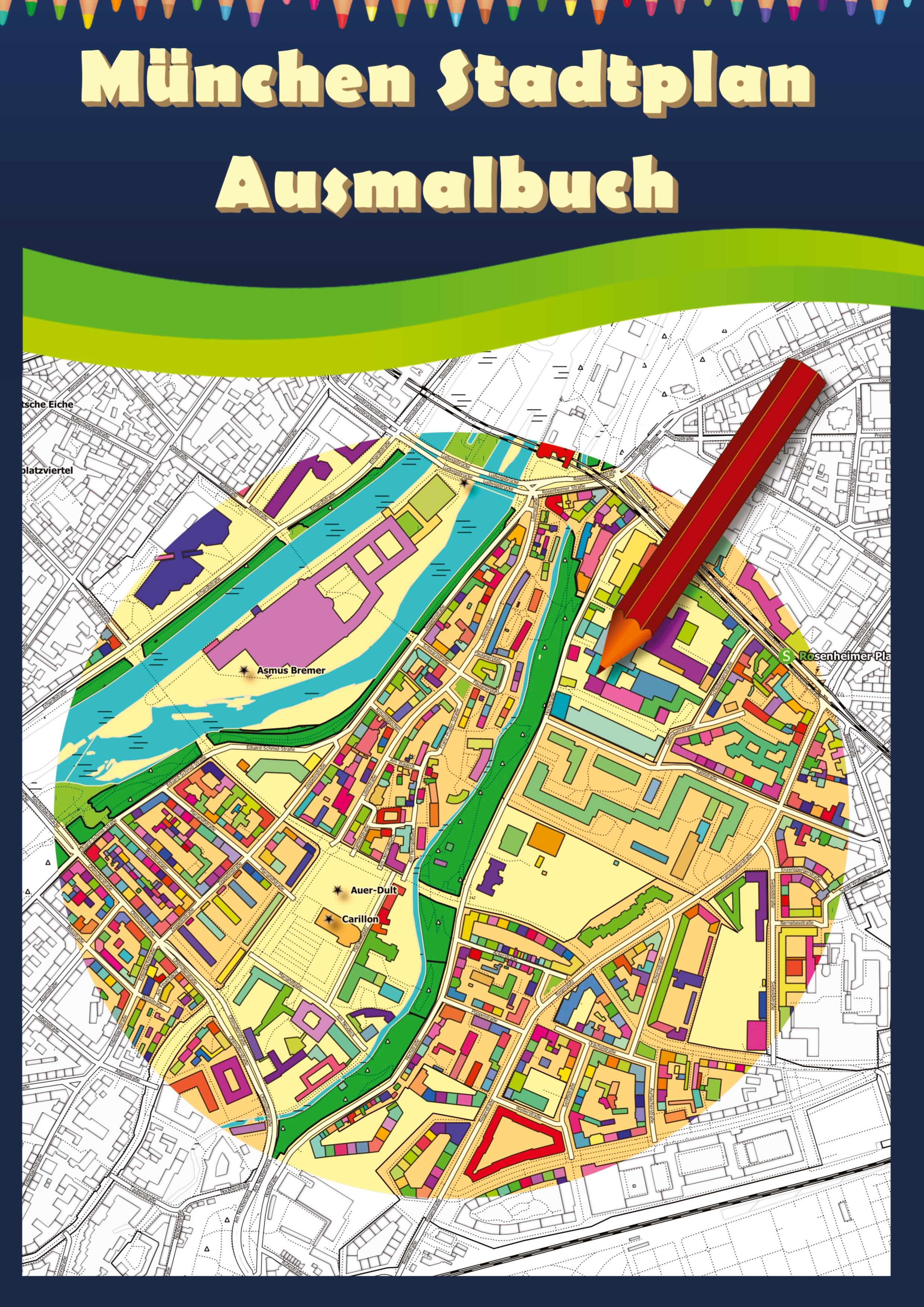 Vorderes Coverbild München Stadtplan Ausmalbuch
