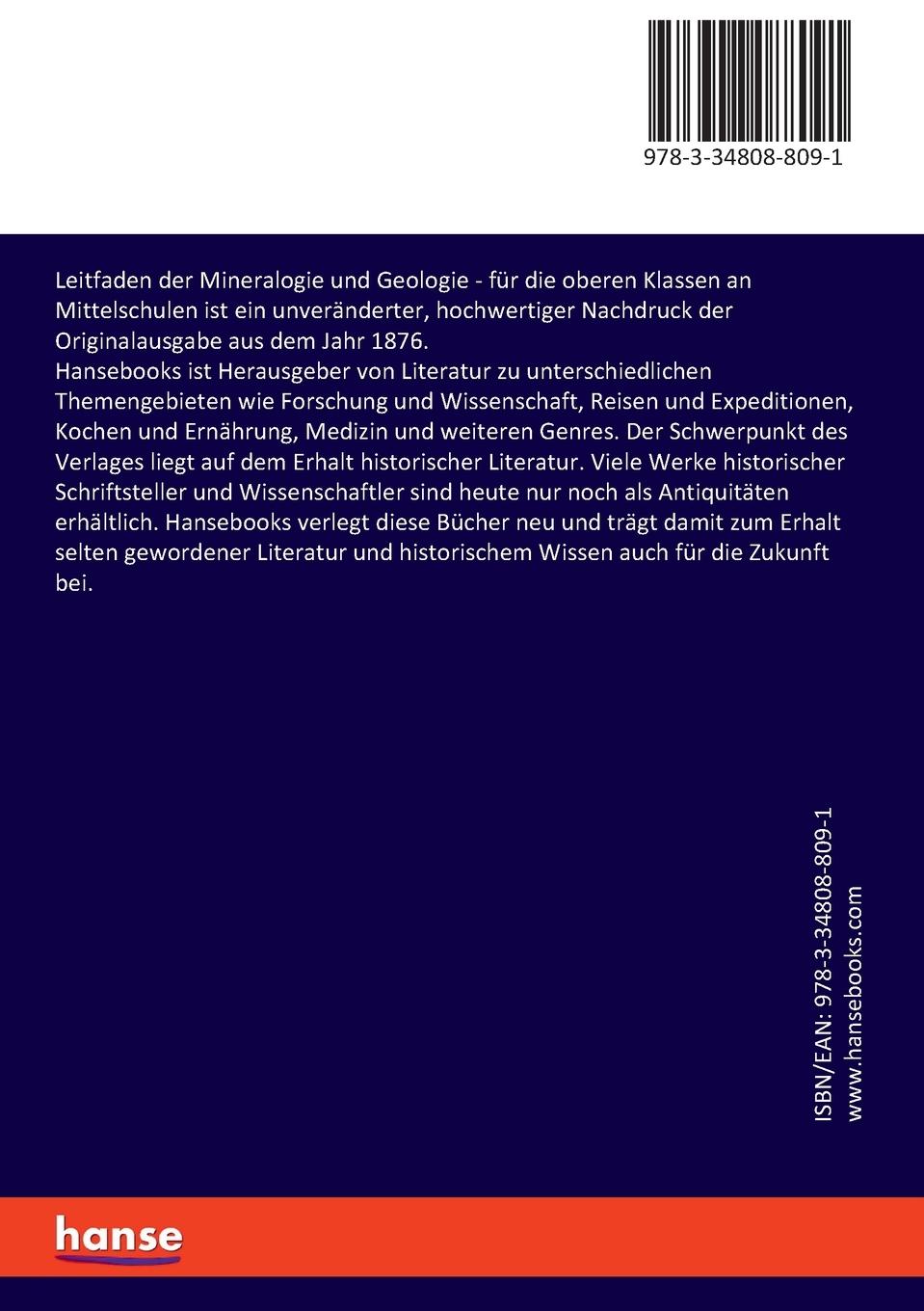Rückseitencover Leitfaden der Mineralogie und Geologie