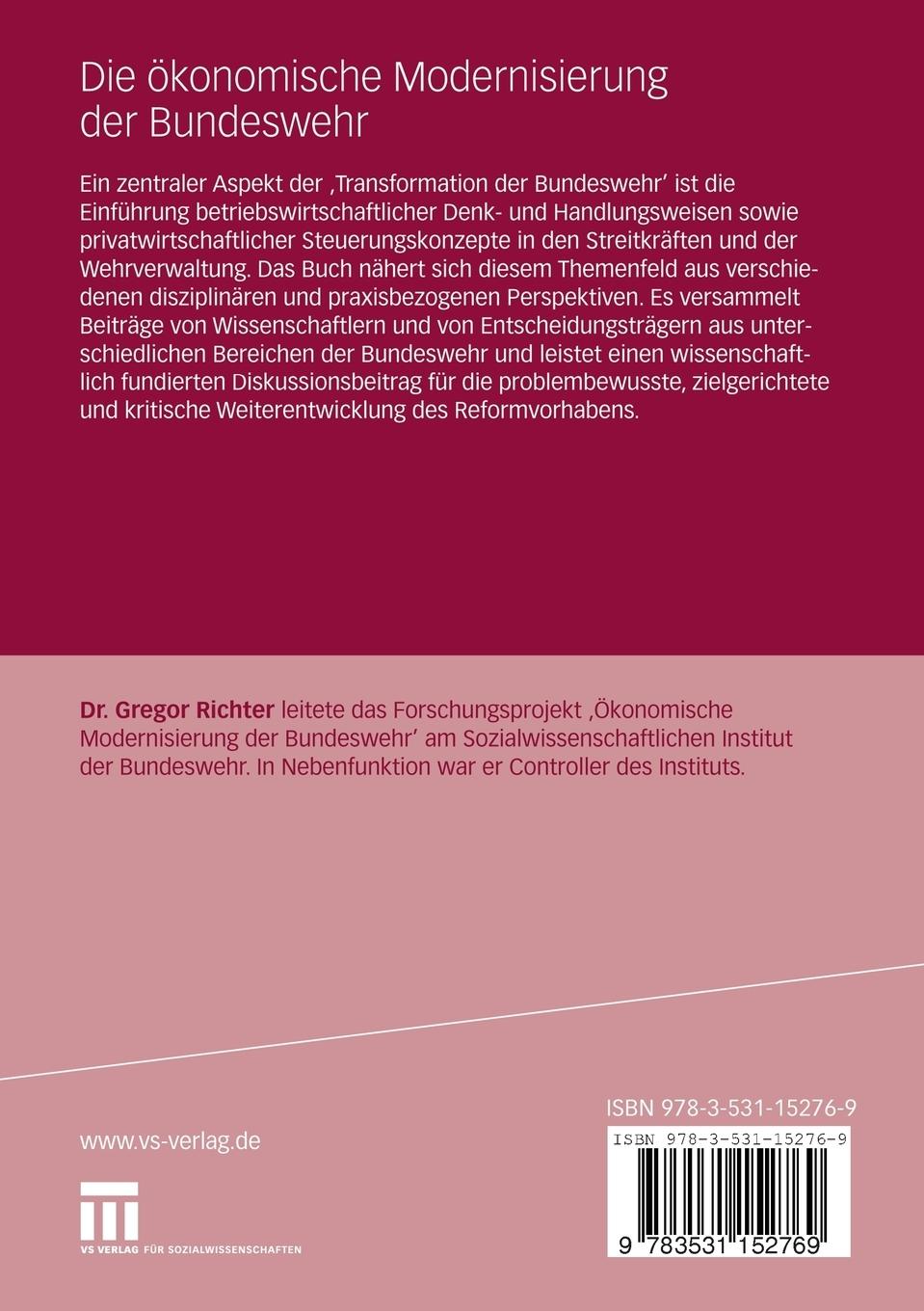 Rückseitencover Die ökonomische Modernisierung der Bundeswehr