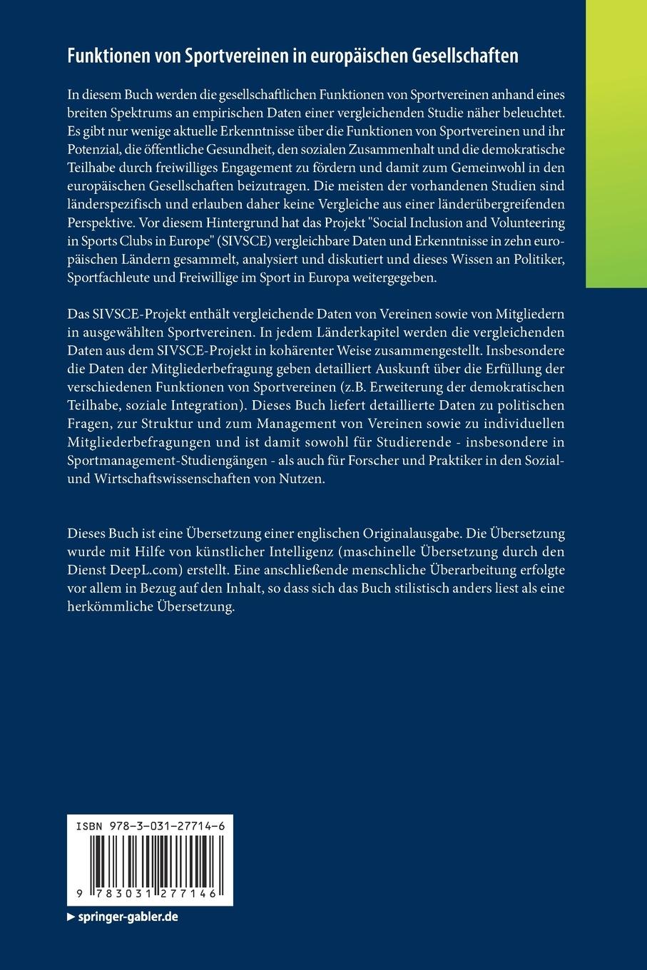 Rückseitencover Funktionen von Sportvereinen in europäischen Gesellschaften