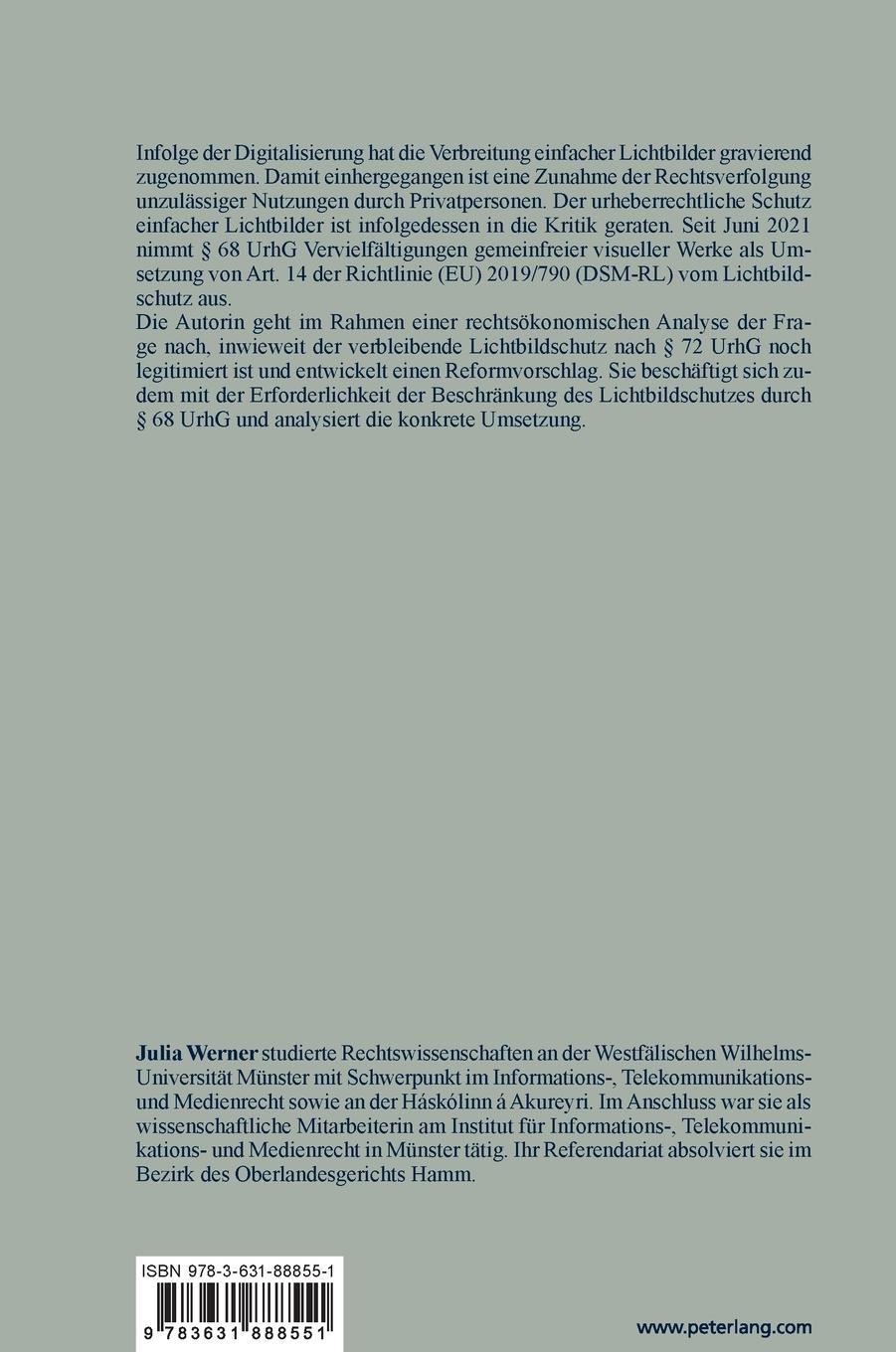 Rückseitencover Die Reformbedürftigkeit des Lichtbildschutzes nach § 72 UrhG aus rechtsökonomischer Perspektive