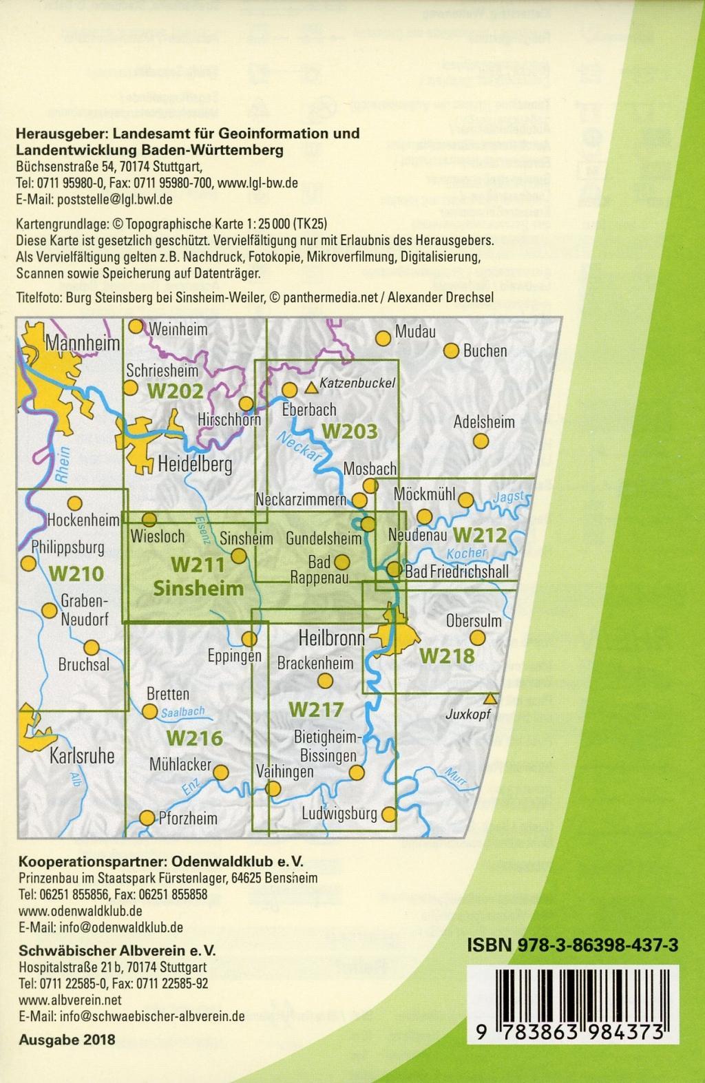 Beispielinhalt (Bild) W211 Wanderkarte 1:25 000 Sinsheim