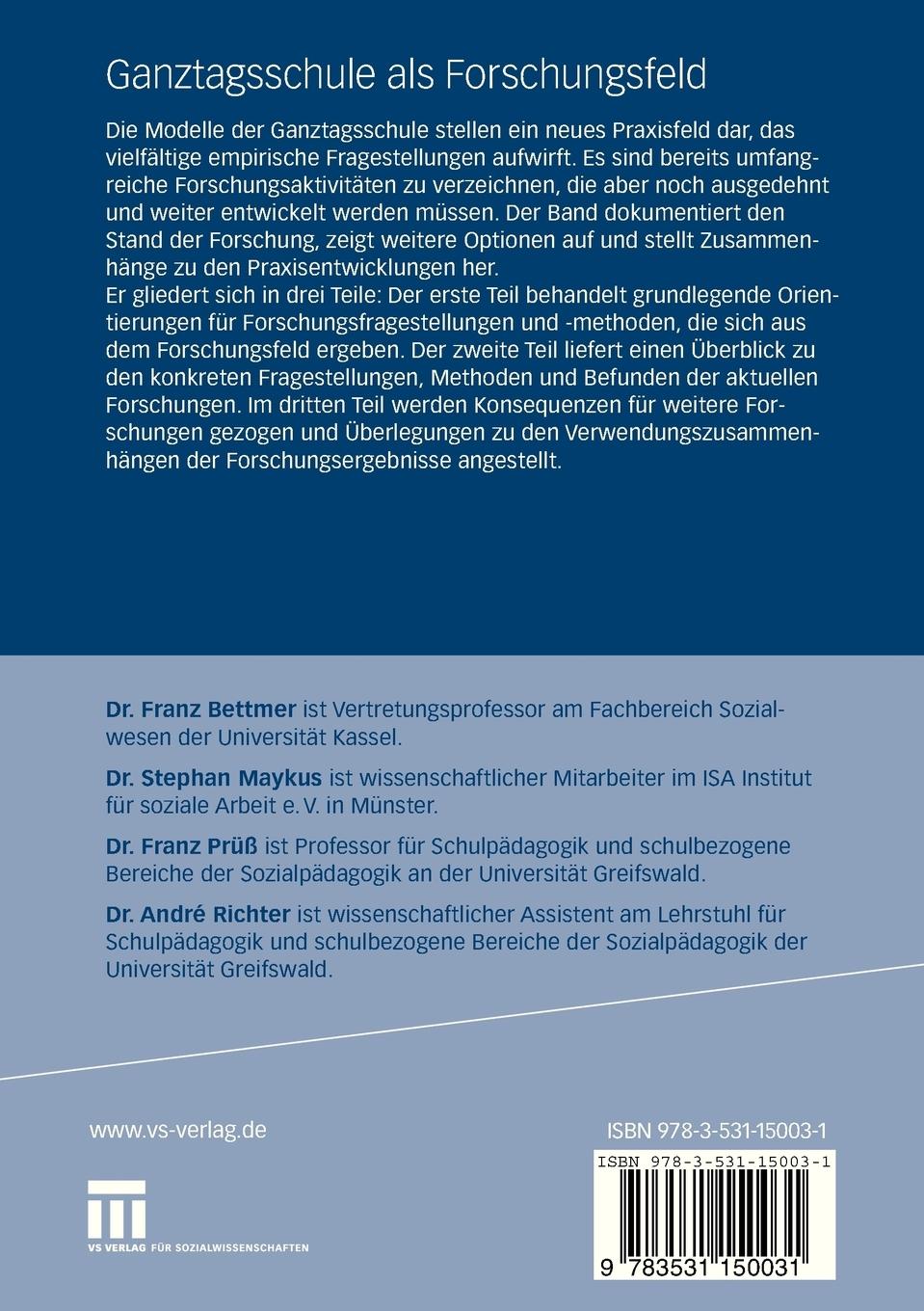 Rückseitencover Ganztagsschule als Forschungsfeld