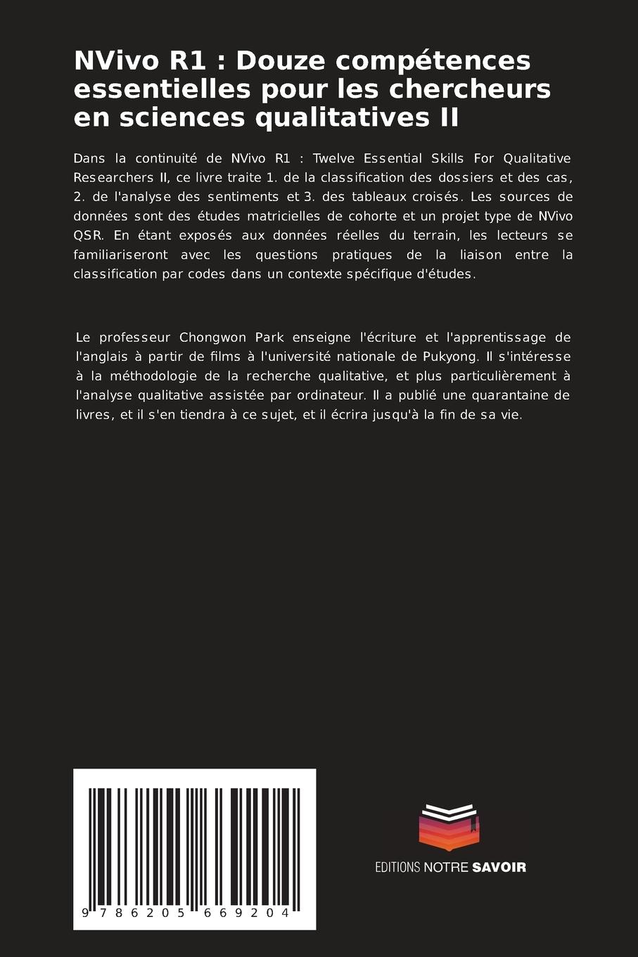 Rückseitencover NVivo R1 : Douze compétences essentielles pour les chercheurs en sciences qualitatives II