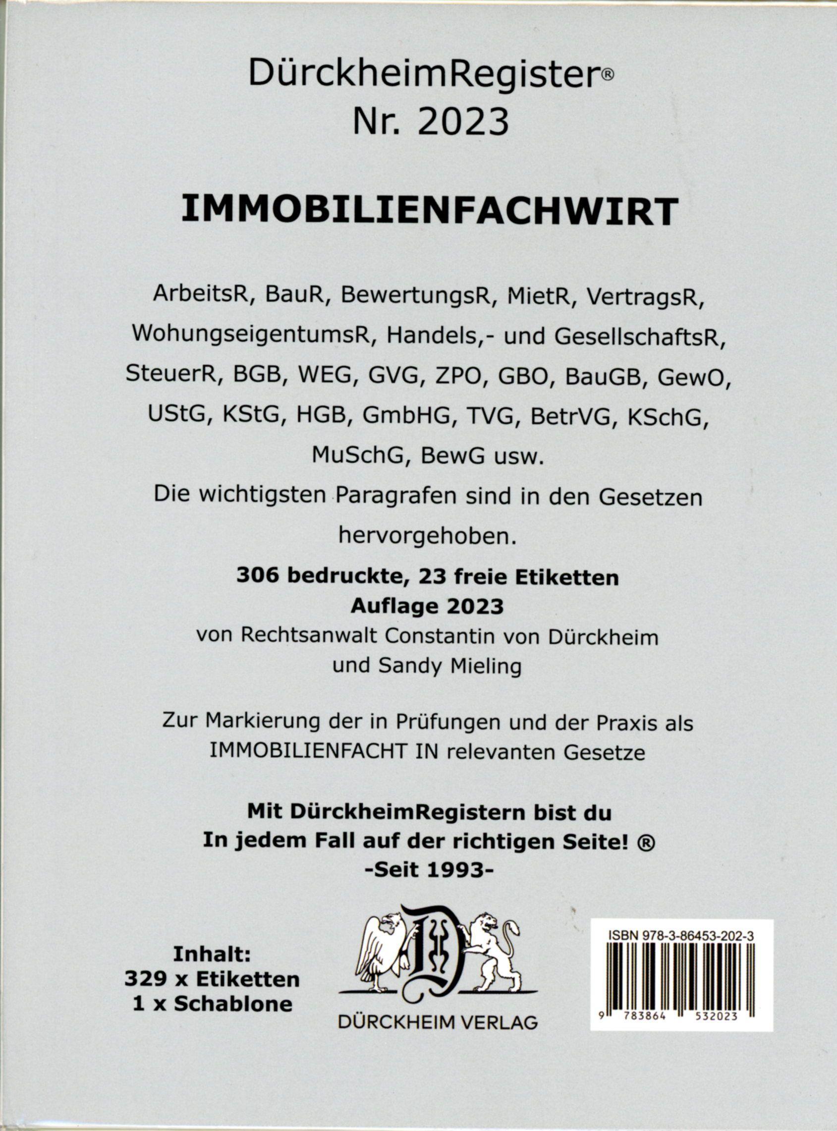 Vorderes Coverbild DürckheimRegister® IMMOBILIENFACHWIRT Griffregister (2023)