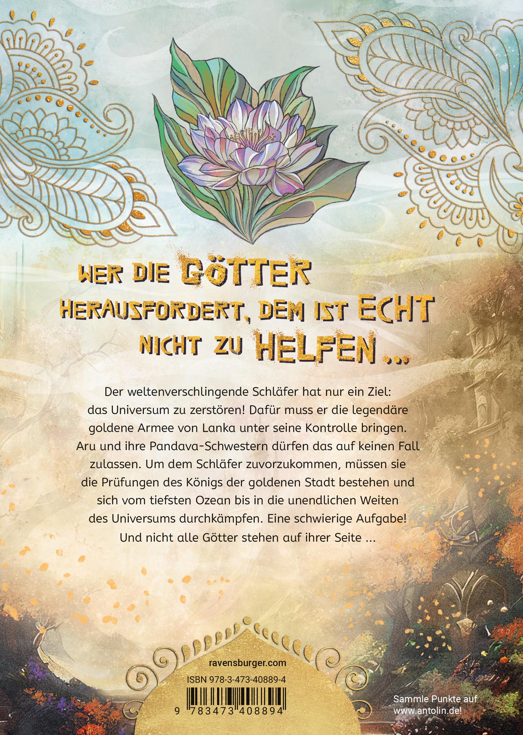Rückseitencover Aru gegen die Götter, Band 4: Die Magie der goldenen Stadt (Rick Riordan Presents)