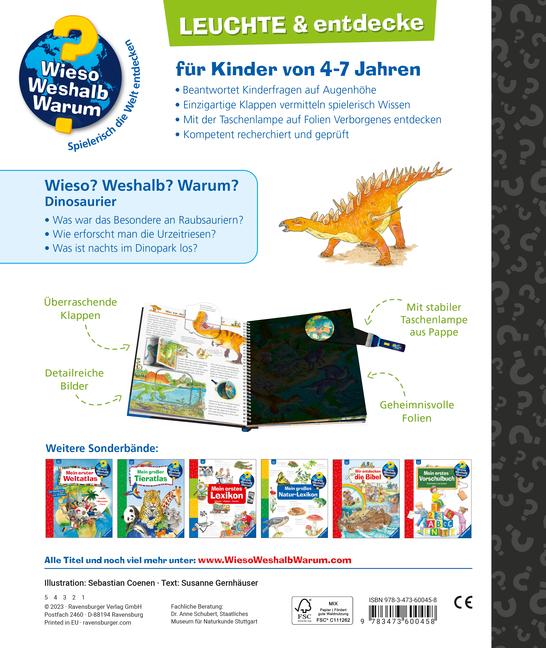 Beispielinhalt (Bild) Wieso? Weshalb? Warum? Leuchte und entdecke: Dinosaurier (Taschenlampen-Buch mit Folien und Klappen)
