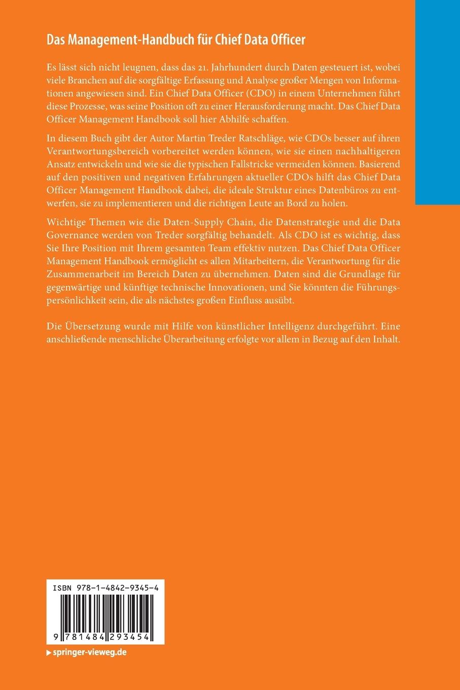 Rückseitencover Das Management-Handbuch für Chief Data Officer