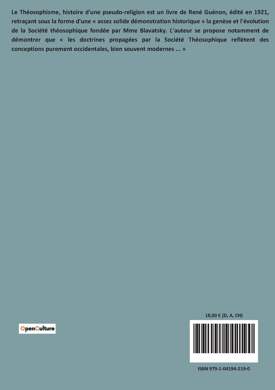 Rückseitencover Le Théosophisme