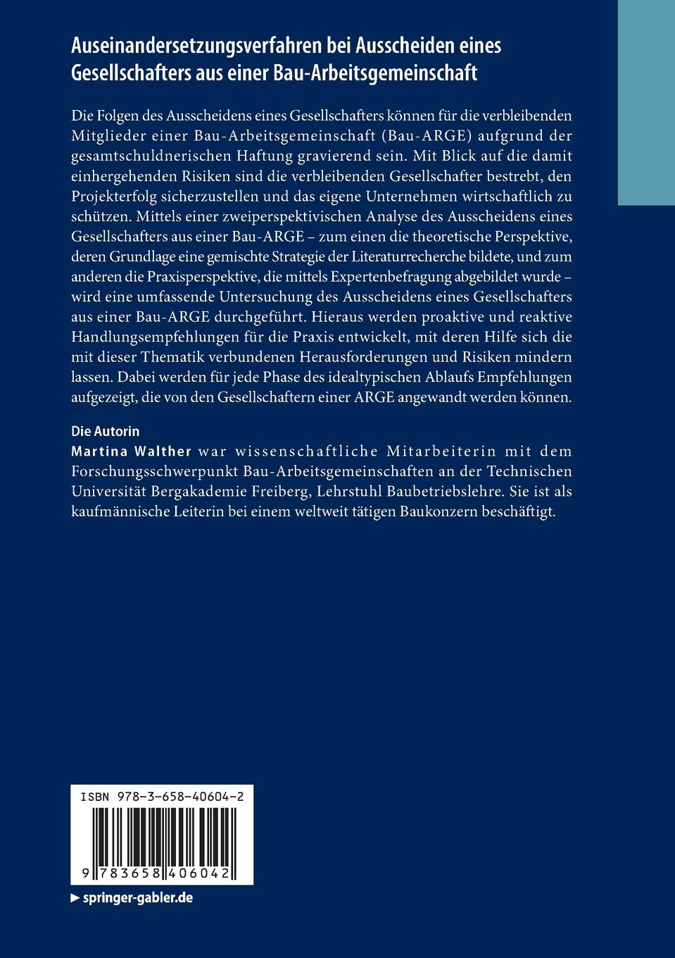 Rückseitencover Auseinandersetzungsverfahren bei Ausscheiden eines Gesellschafters aus einer Bau-Arbeitsgemeinschaft