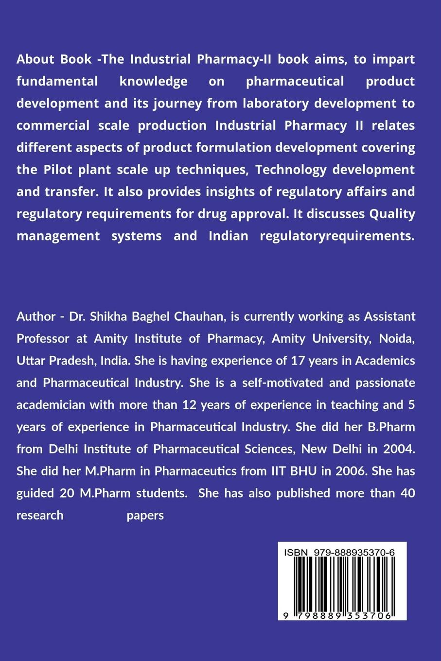 Rückseitencover A Textbook of INDUSTRIAL PHARMACY II