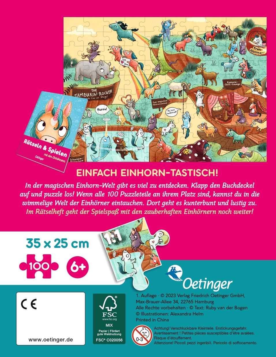 Rückseitencover Einhörner. Puzzle im Buch