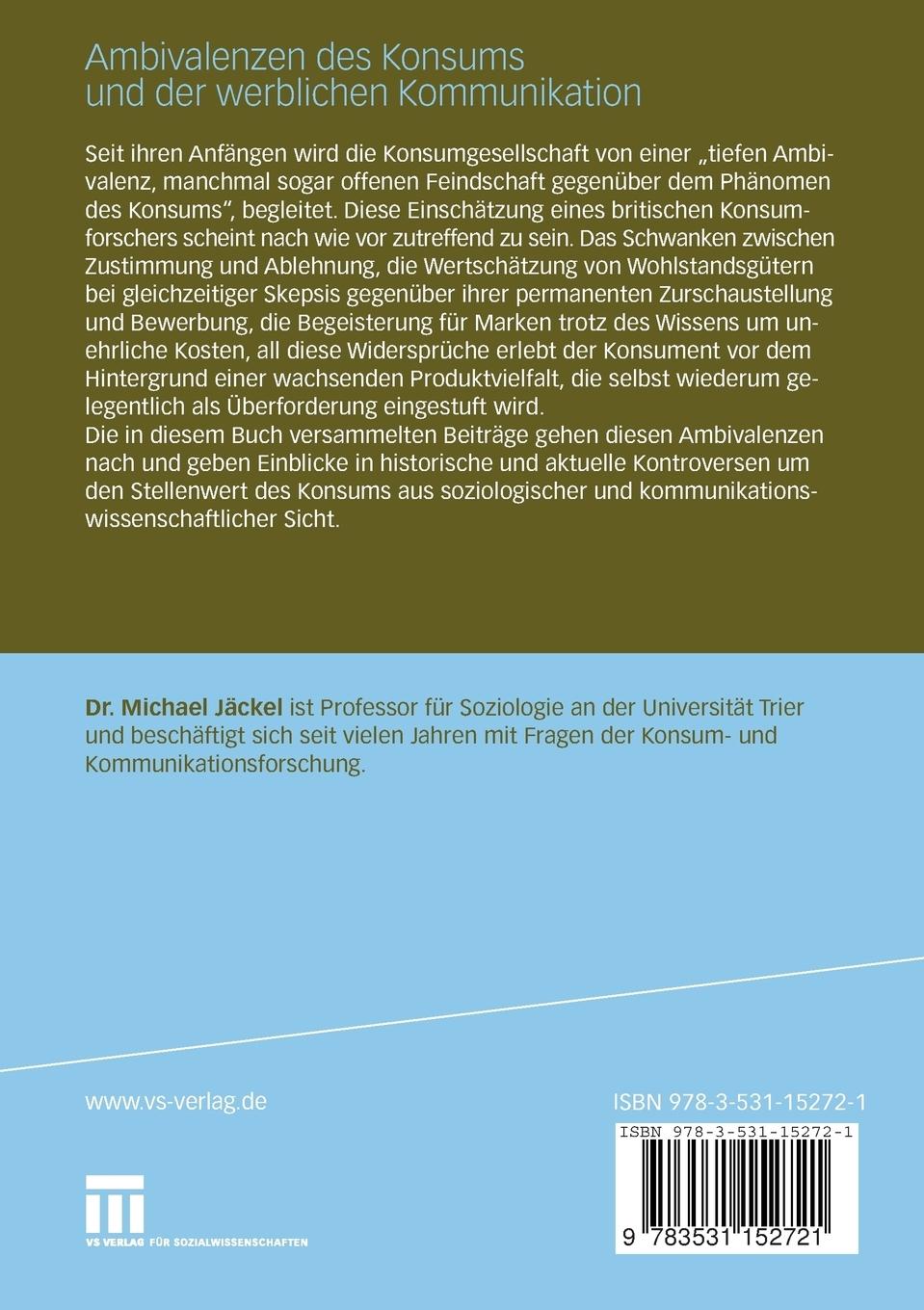 Rückseitencover Ambivalenzen des Konsums und der werblichen Kommunikation