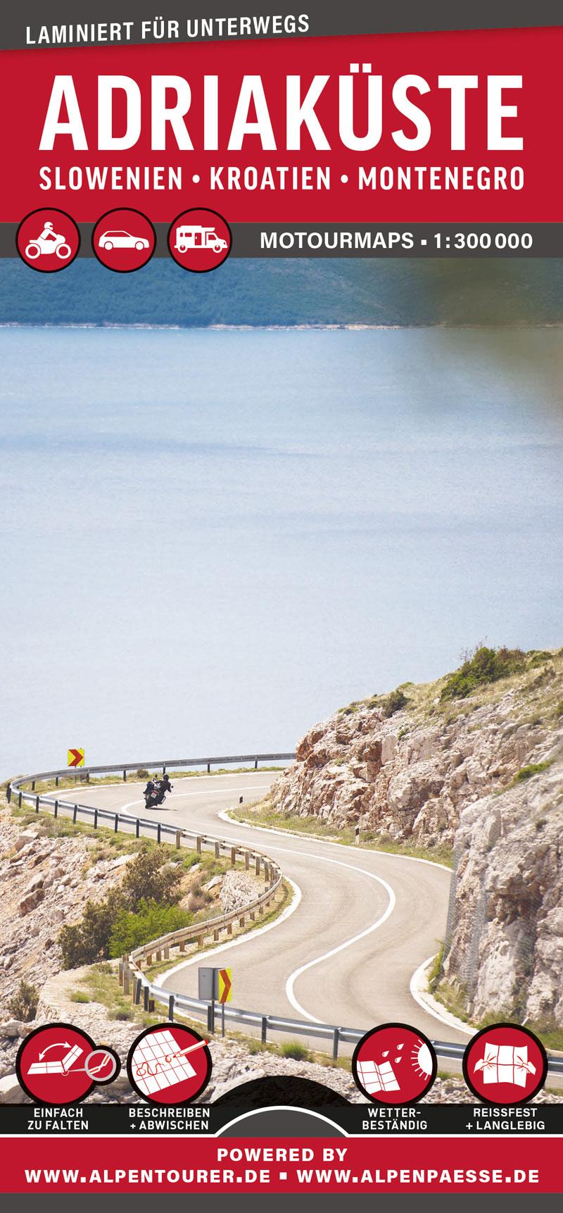 Vorderes Coverbild MoTourMaps Adriaküste Slowenien . Kroatien . Montenegro Auto- und Motorradkarte 1:300.000