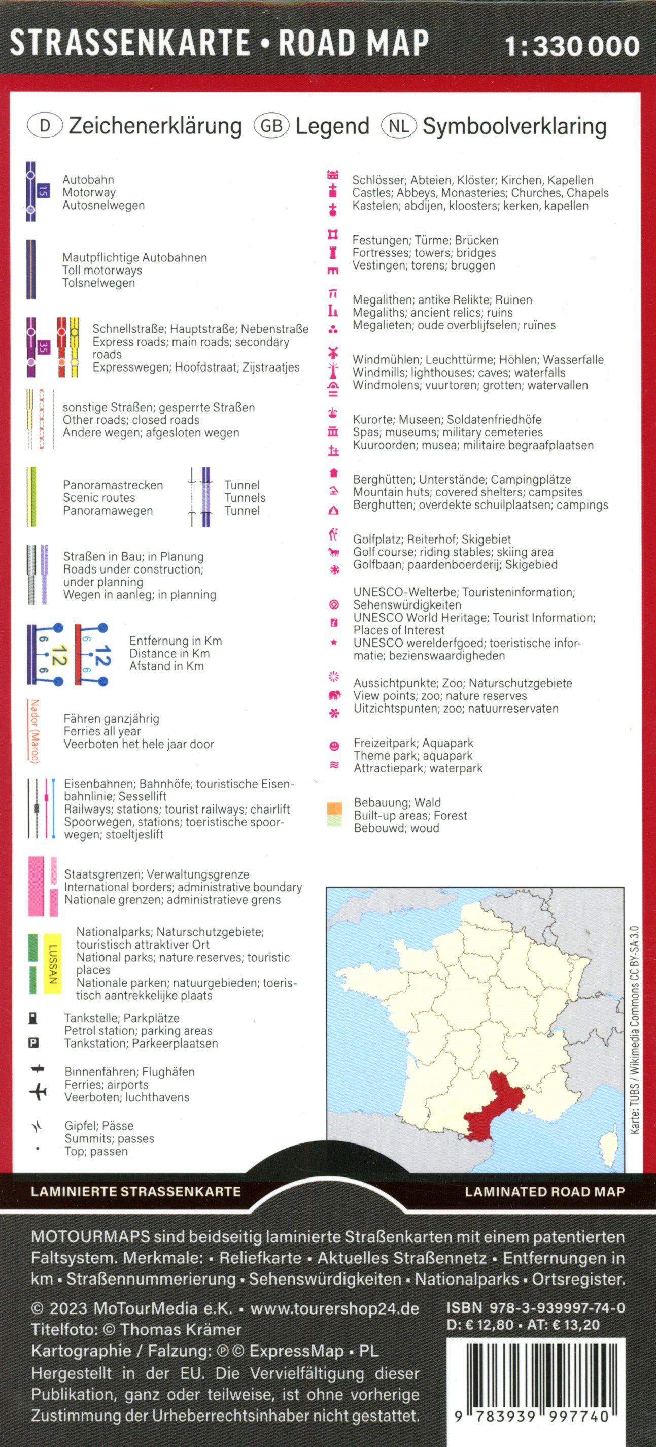 Beispielinhalt (Bild) MoTourMaps Languedoc-Roussillon Auto- und Motorradkarte 1:330.000
