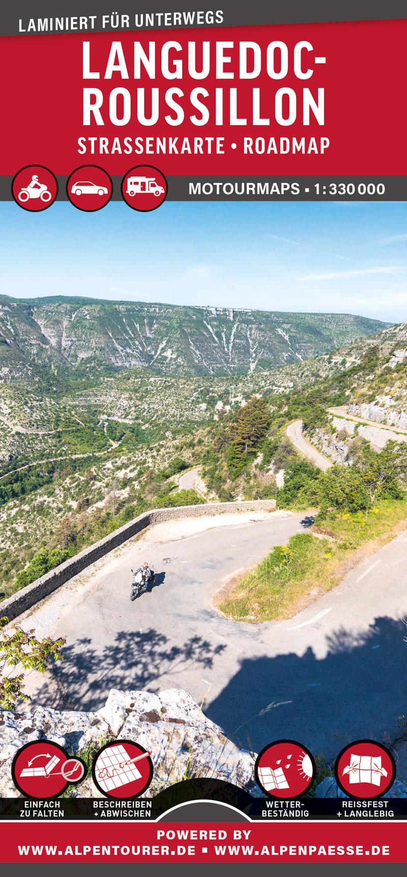 Vorderes Coverbild MoTourMaps Languedoc-Roussillon Auto- und Motorradkarte 1:330.000