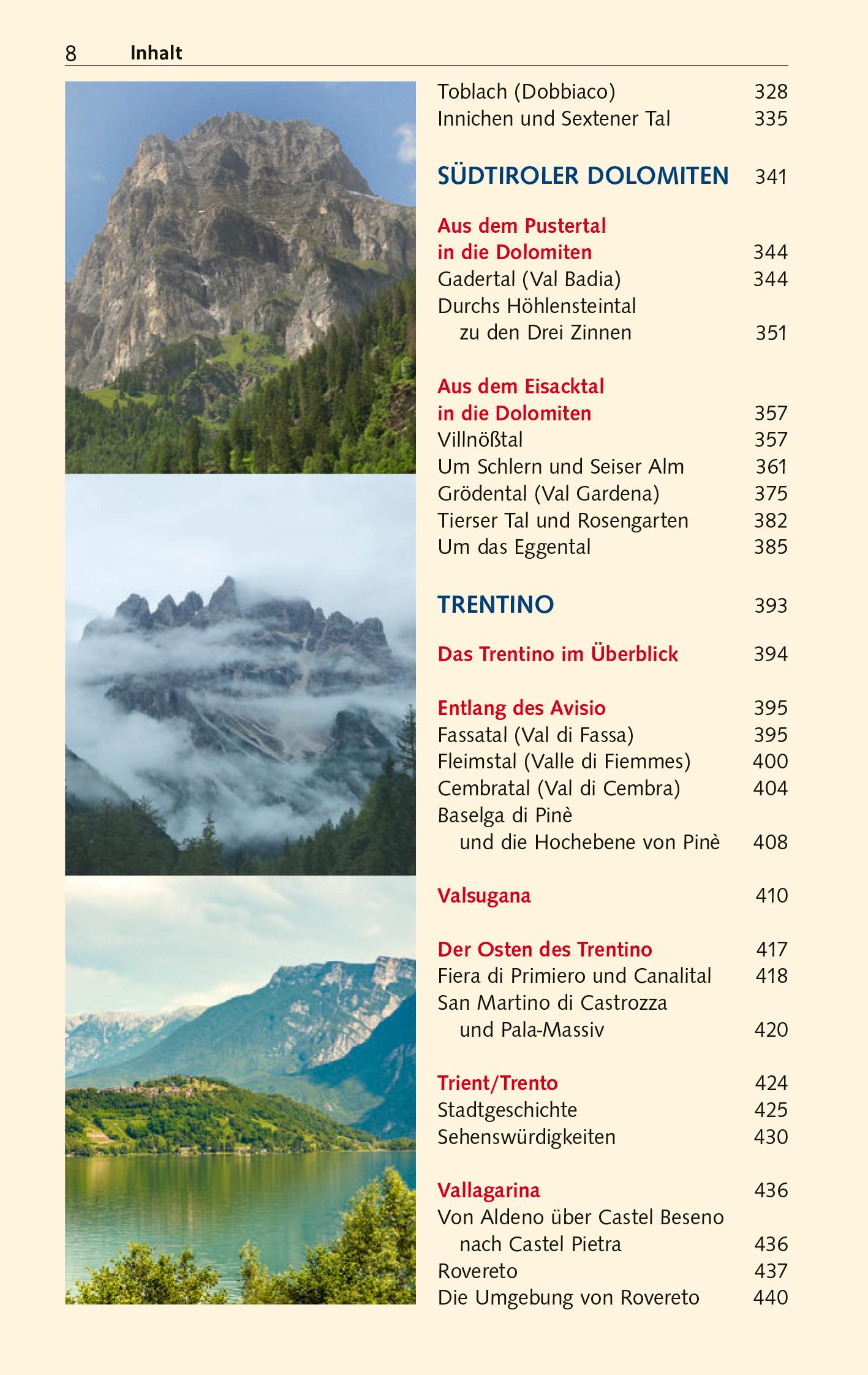 Beispielinhalt (Bild) TRESCHER Reiseführer Südtirol und Trentino