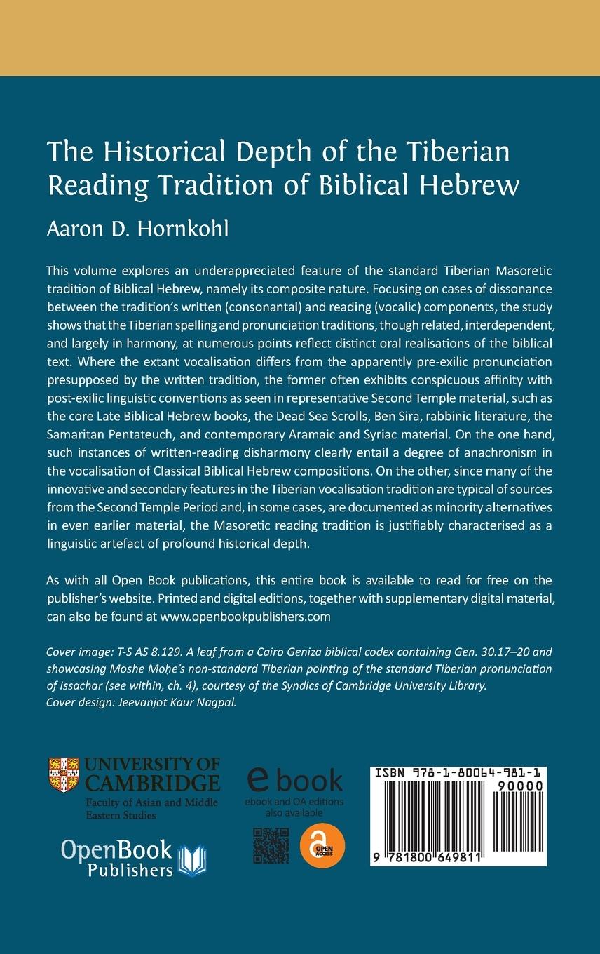 Rückseitencover The Historical Depth of the Tiberian Reading Tradition of Biblical Hebrew