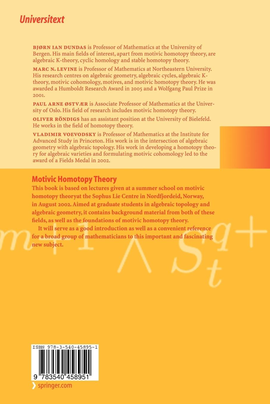 Rückseitencover Motivic Homotopy Theory