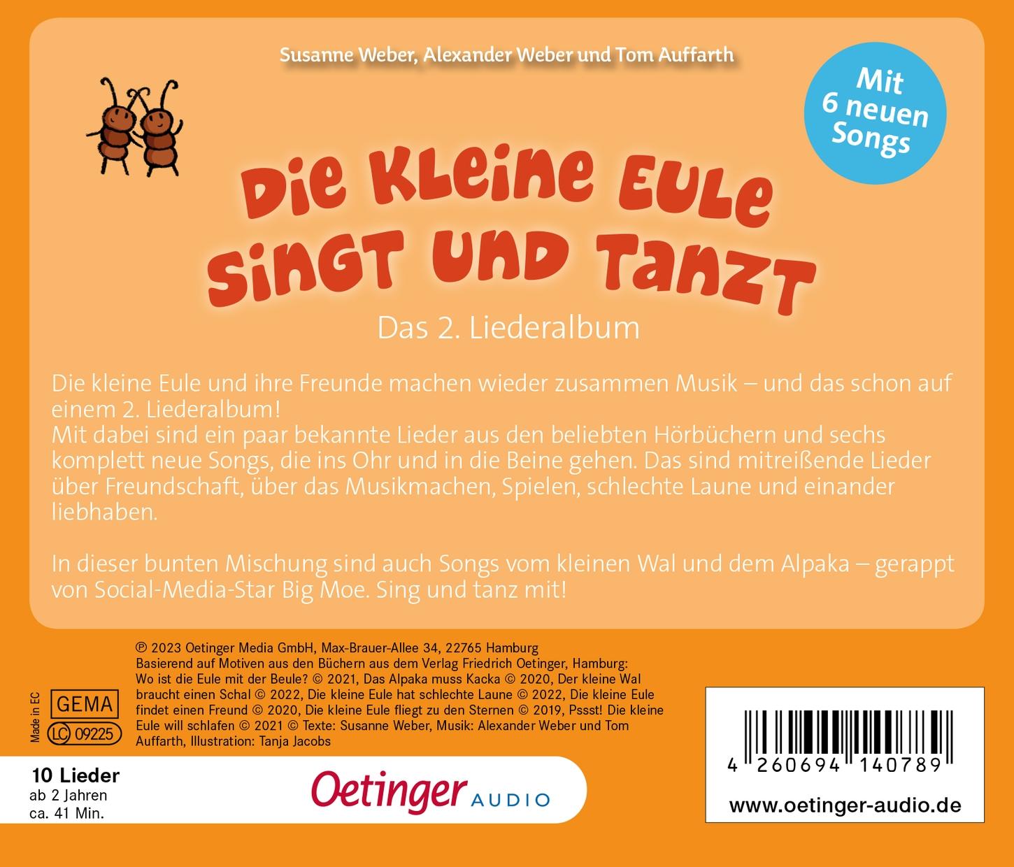 Rückseitencover Die kleine Eule singt und tanzt. Das 2. Liederalbum