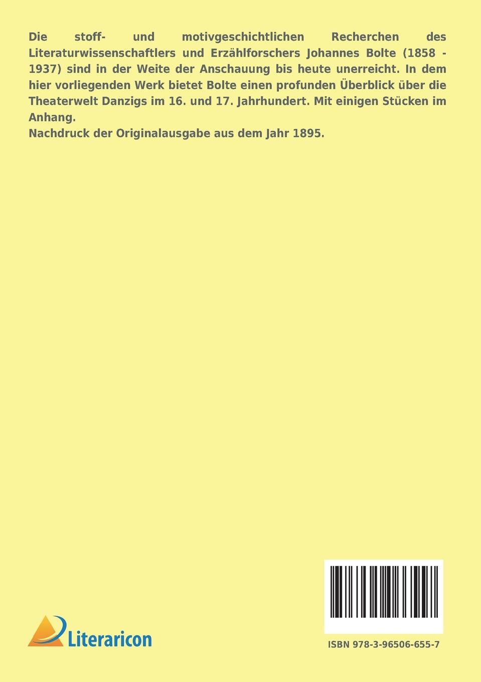 Rückseitencover Das Danziger Theater im 16. und 17. Jahrhundert