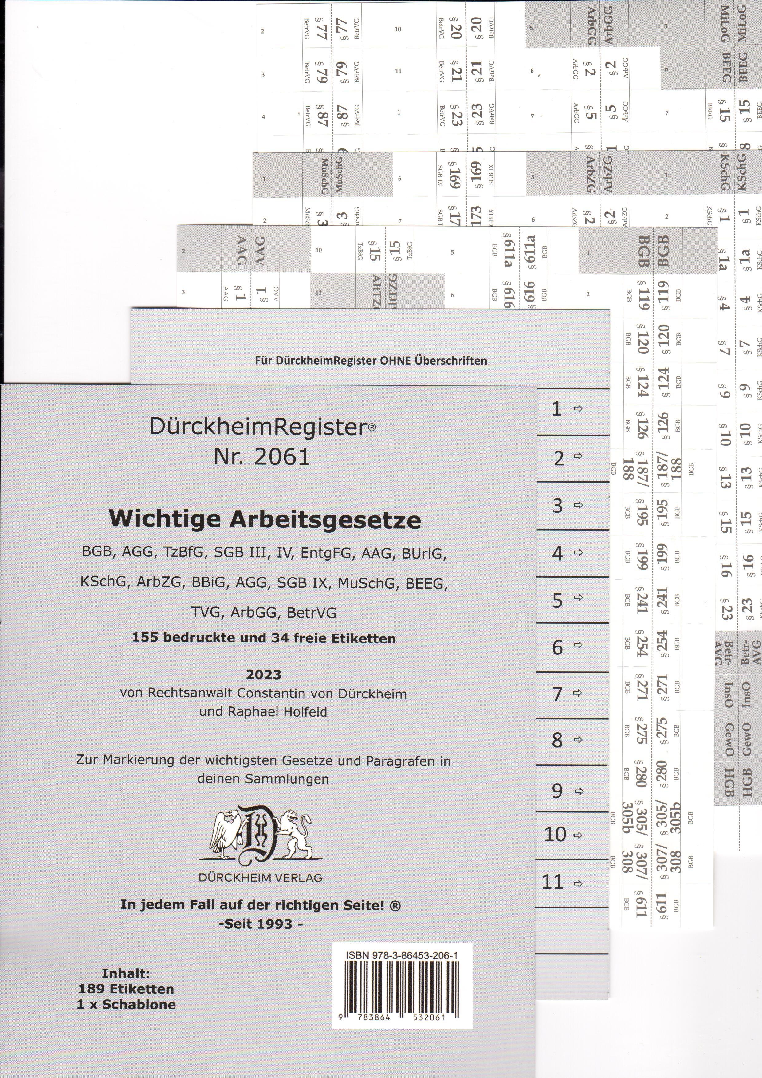 Vorderes Coverbild DürckheimRegister® ARBEITSGESETZE (2023)