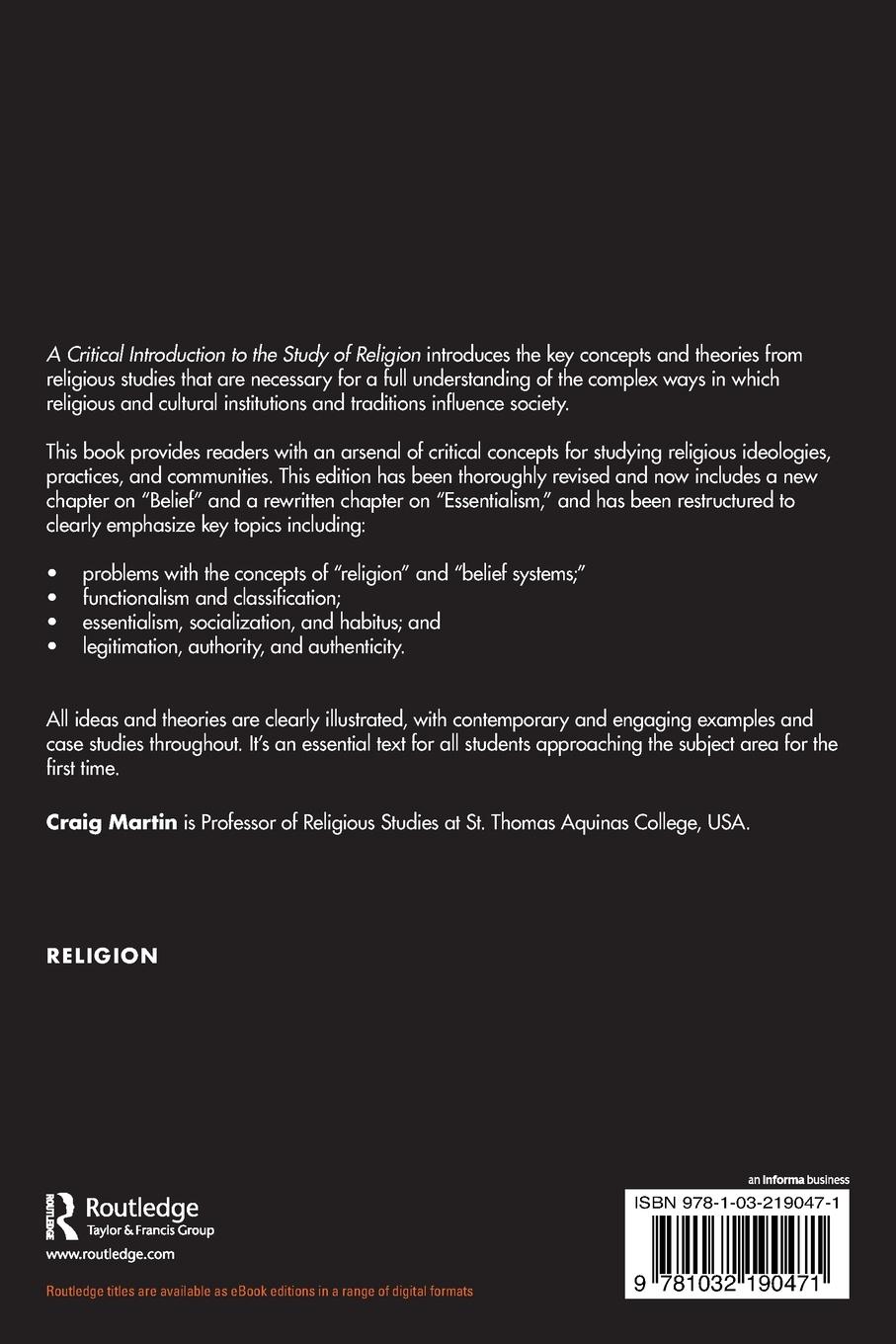 Rückseitencover A Critical Introduction to the Study of Religion