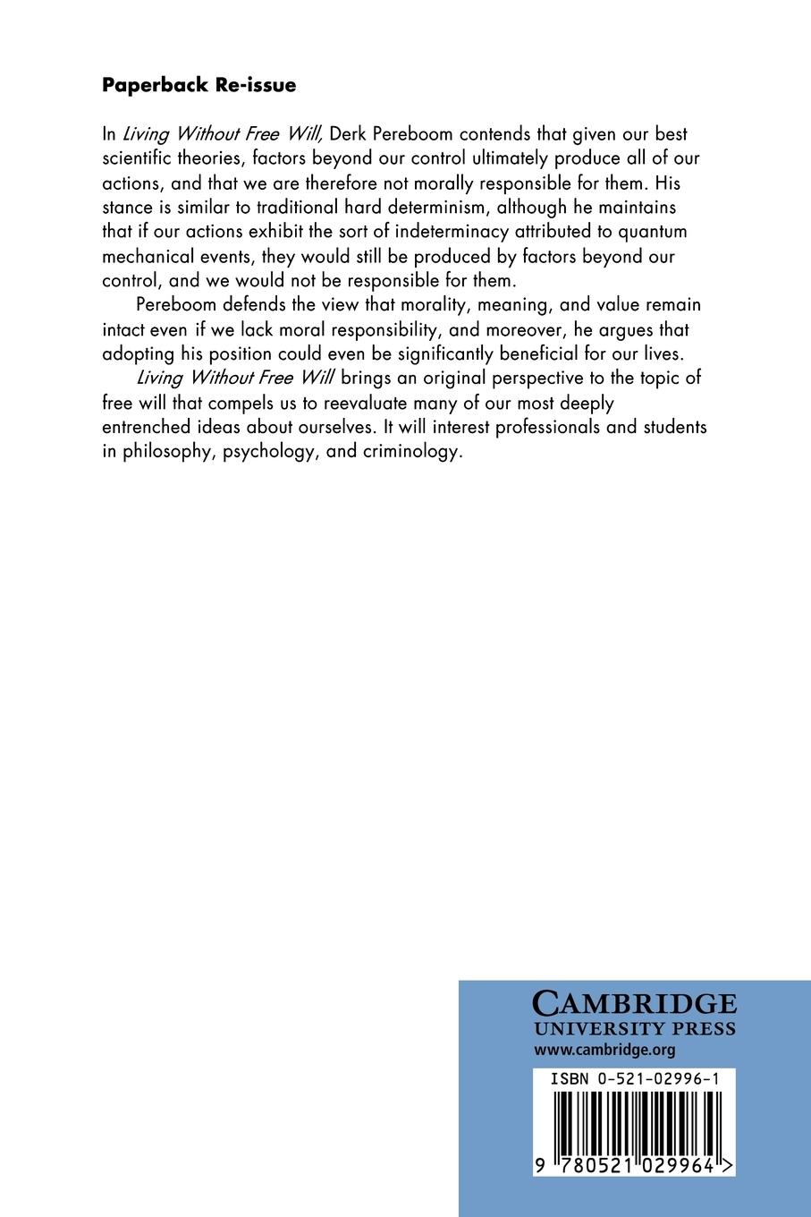 Rückseitencover Living Without Free Will