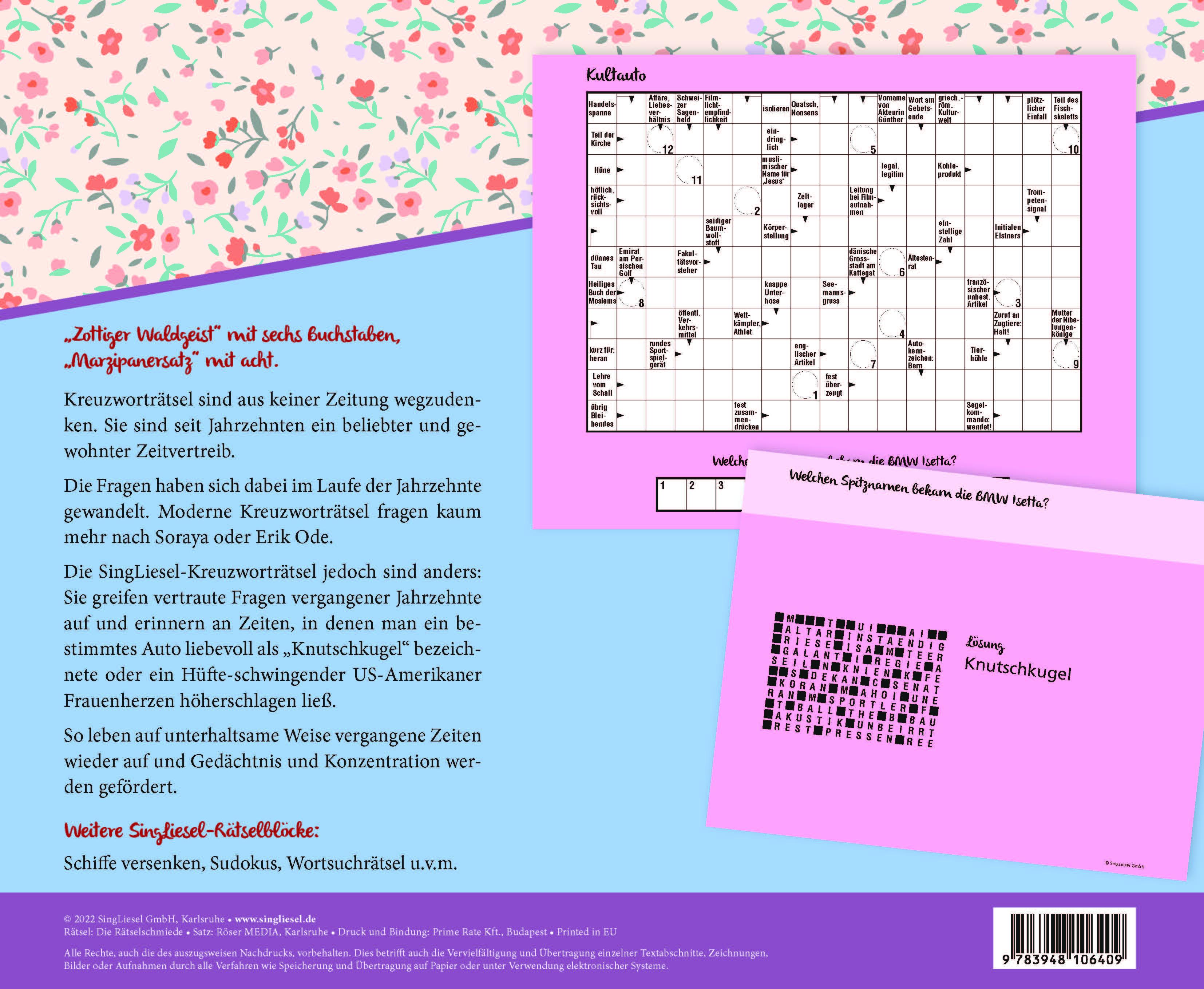 Beispielinhalt (Bild) Kreuzworträtsel für Senioren. Der Kreuzworträtsel-Block für Senioren mit vertrauten Fragen vergangener Jahrzehnte. Der Rätsel-Block für Senioren im Großformat und mit großer Schrift. (Band 3)