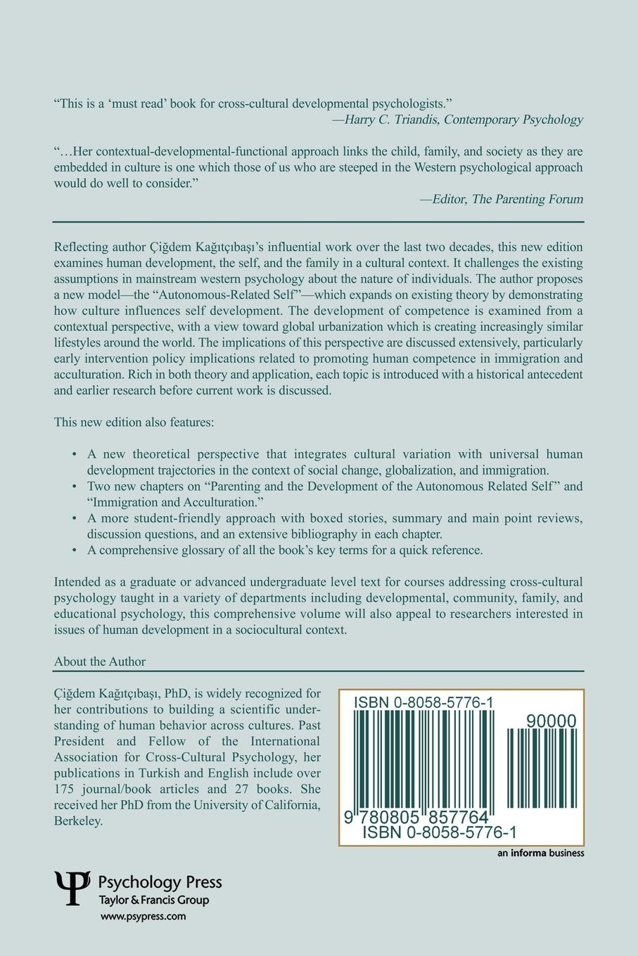 Rückseitencover Family, Self, and Human Development Across Cultures