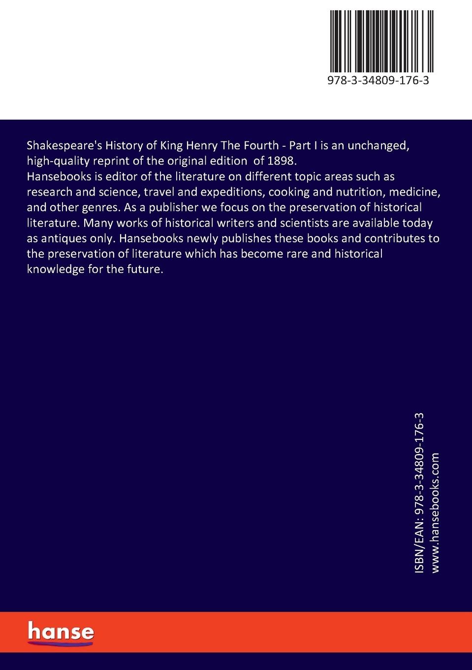 Rückseitencover Shakespeare's History of King Henry The Fourth