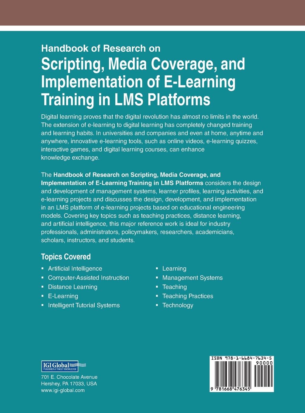 Rückseitencover Handbook of Research on Scripting, Media Coverage, and Implementation of E-Learning Training in LMS Platforms