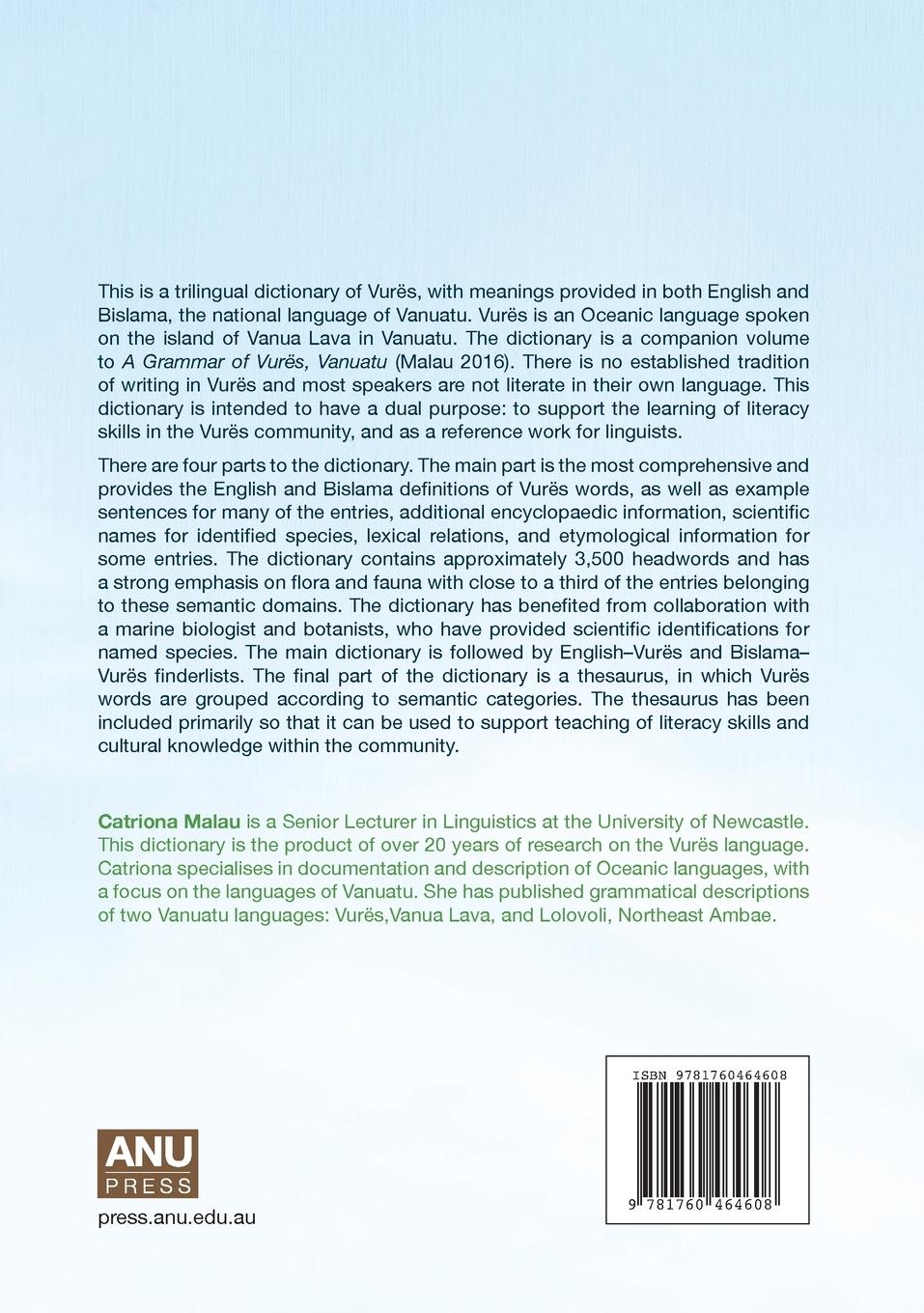 Rückseitencover A Dictionary of Vurës, Vanuatu