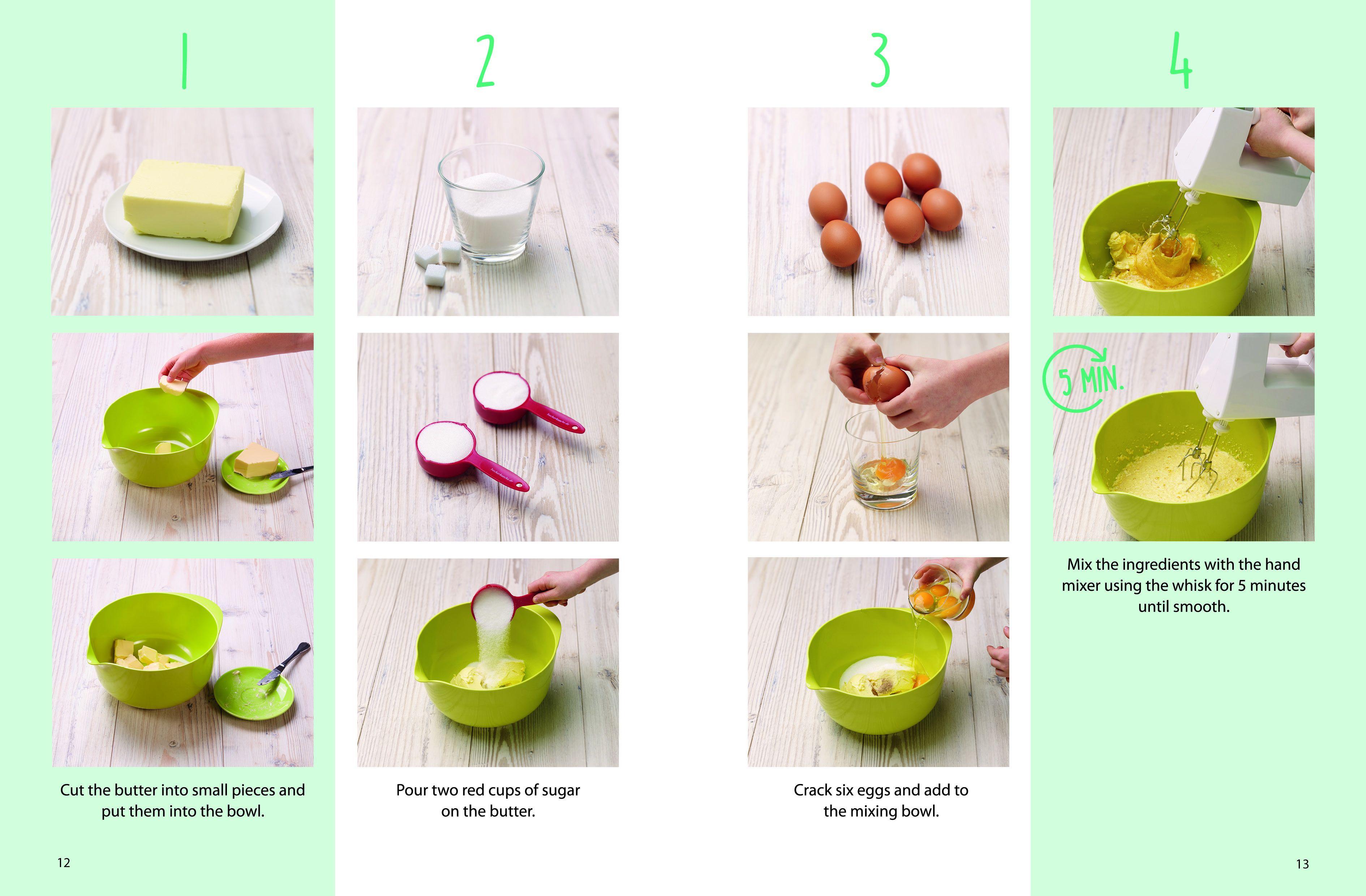Beispielinhalt (Bild) Kids Easy Cup Cookbook: Baking with Kids (Part 1), Baking box set incl. 5 colorful measuring cups