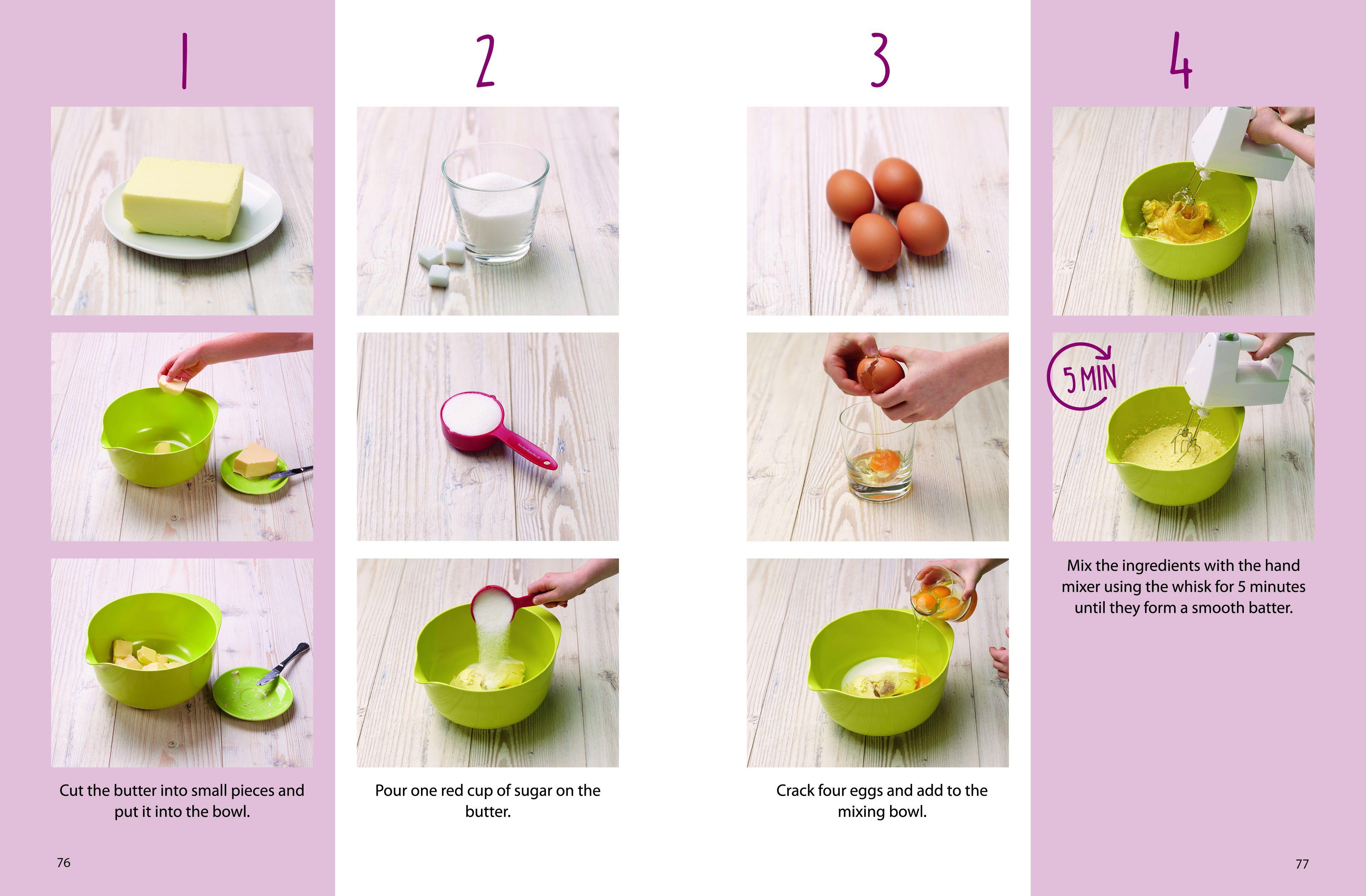 Beispielinhalt (Bild) Kids Easy Cup Cookbook: Baking with Kids (Part 1), Baking box set incl. 5 colorful measuring cups