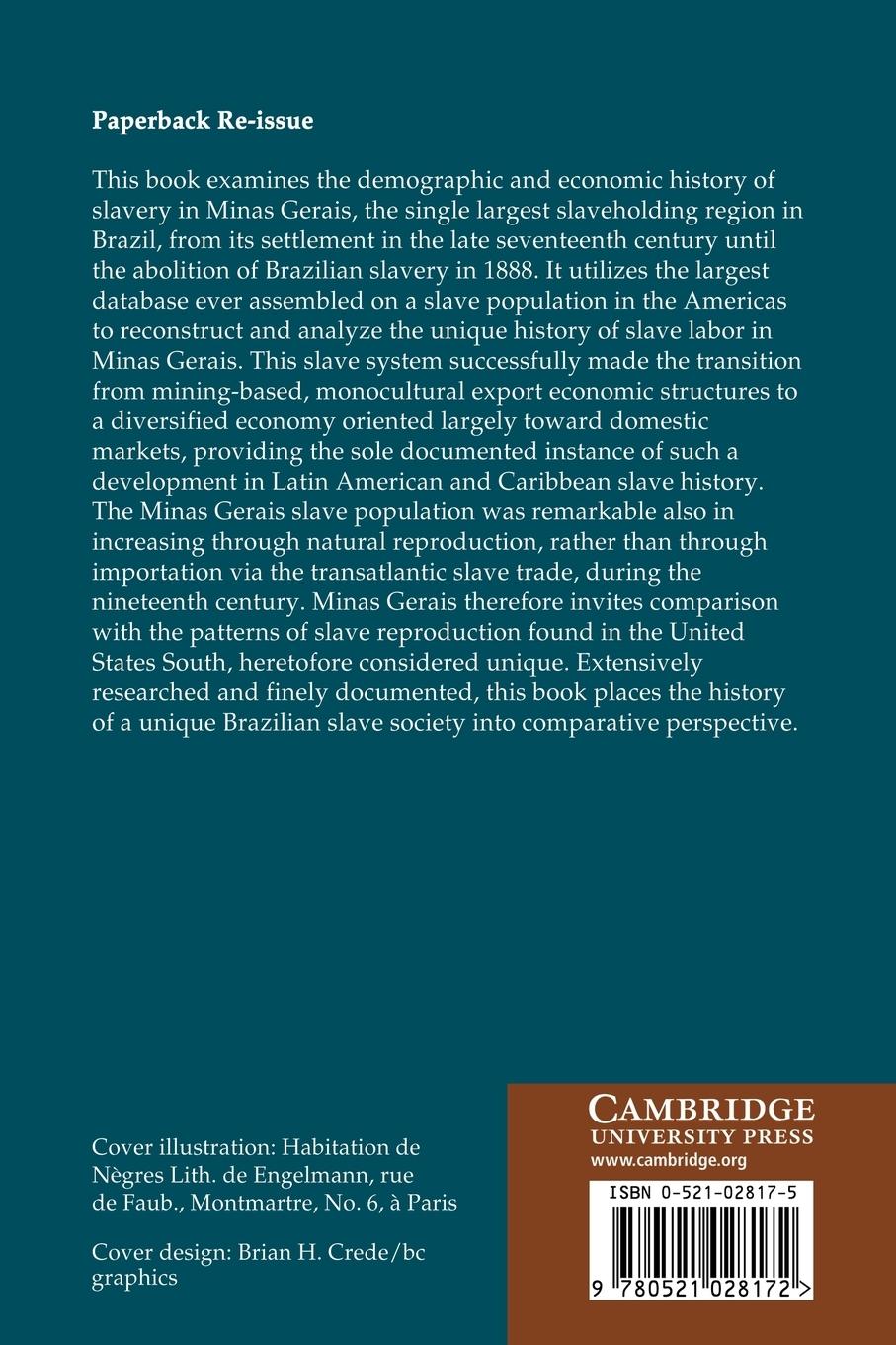 Rückseitencover Slavery and the Demographic and Economic History of Minas Gerais, Brazil, 1720 1888