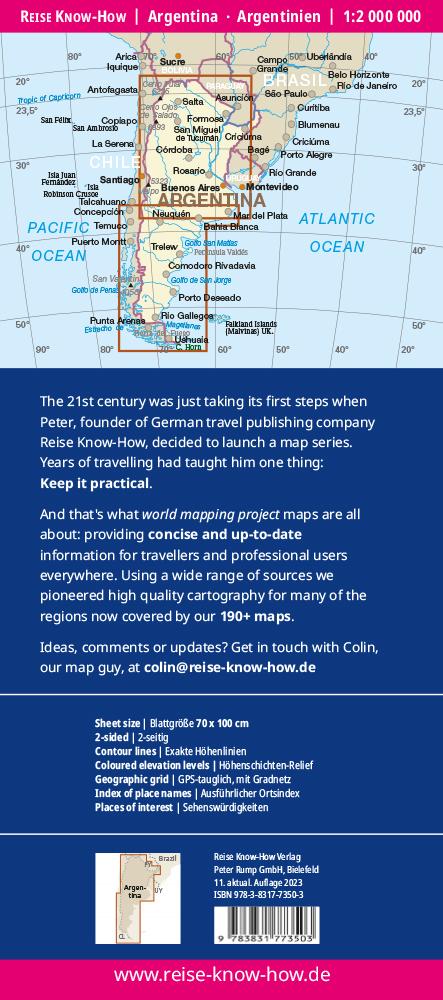 Rückseitencover Reise Know-How Landkarte Argentinien / Argentina (1:2.000.000)