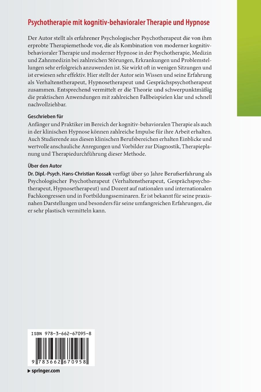 Rückseitencover Psychotherapie mit kognitiv-behavioraler Therapie und Hypnose