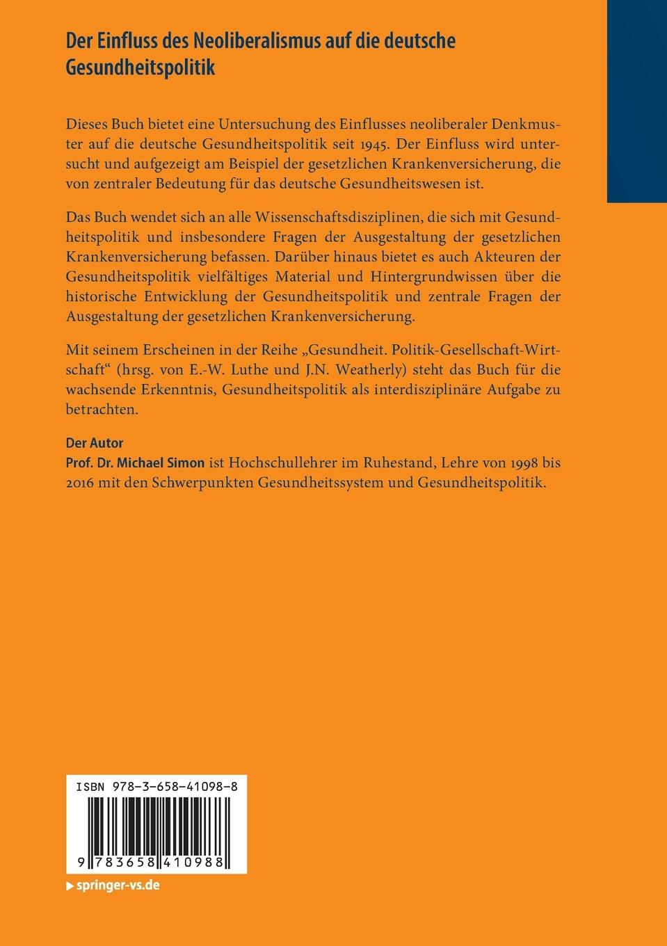 Rückseitencover Der Einfluss des Neoliberalismus auf die deutsche Gesundheitspolitik