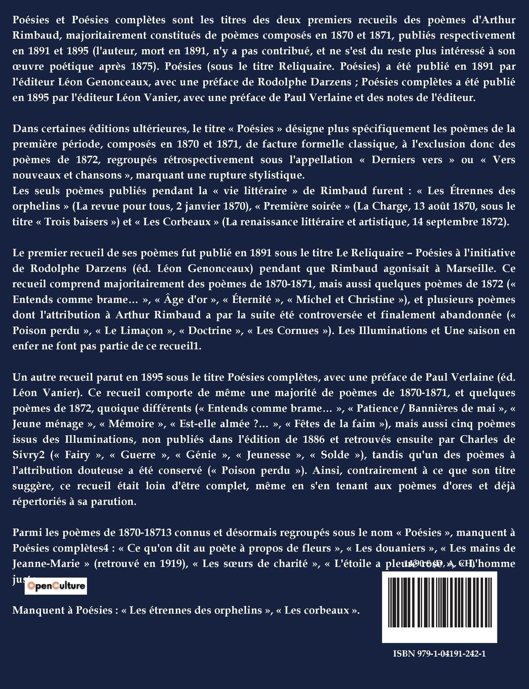 Rückseitencover Poèmes