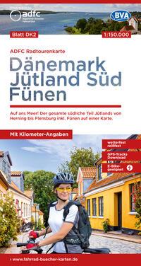 Vorderes Coverbild ADFC-Radtourenkarte DK2 Dänemark/Jütland Süd/ Fünen 1:150.000, reiß- und wetterfest, E-Bike geeignet, GPS-Tracks Download, mit Bett+Bike Symbolen, mit Kilometer-Angaben