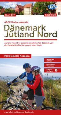 Vorderes Coverbild ADFC-Radtourenkarte DK1 Dänemark/Jütland Nord 1:150.000, reiß- und wetterfest, E-Bike geeignet, GPS-Tracks Download, mit Bett+Bike Symbolen, mit Kilometer-Angaben