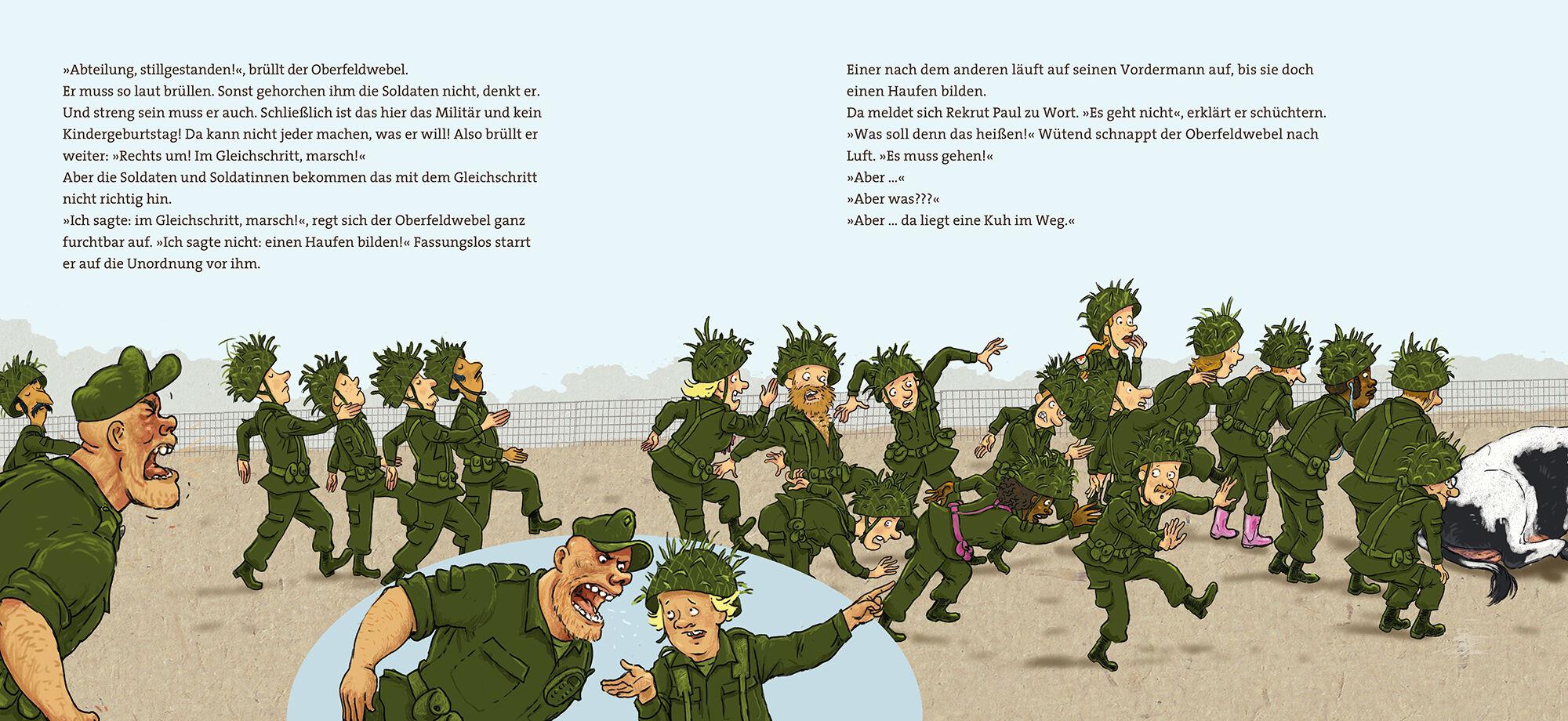 Beispielinhalt (Bild) Eine Kuh beim Militär