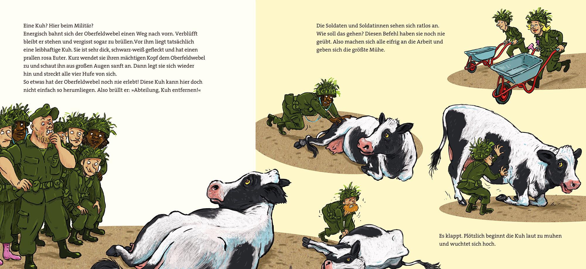 Beispielinhalt (Bild) Eine Kuh beim Militär
