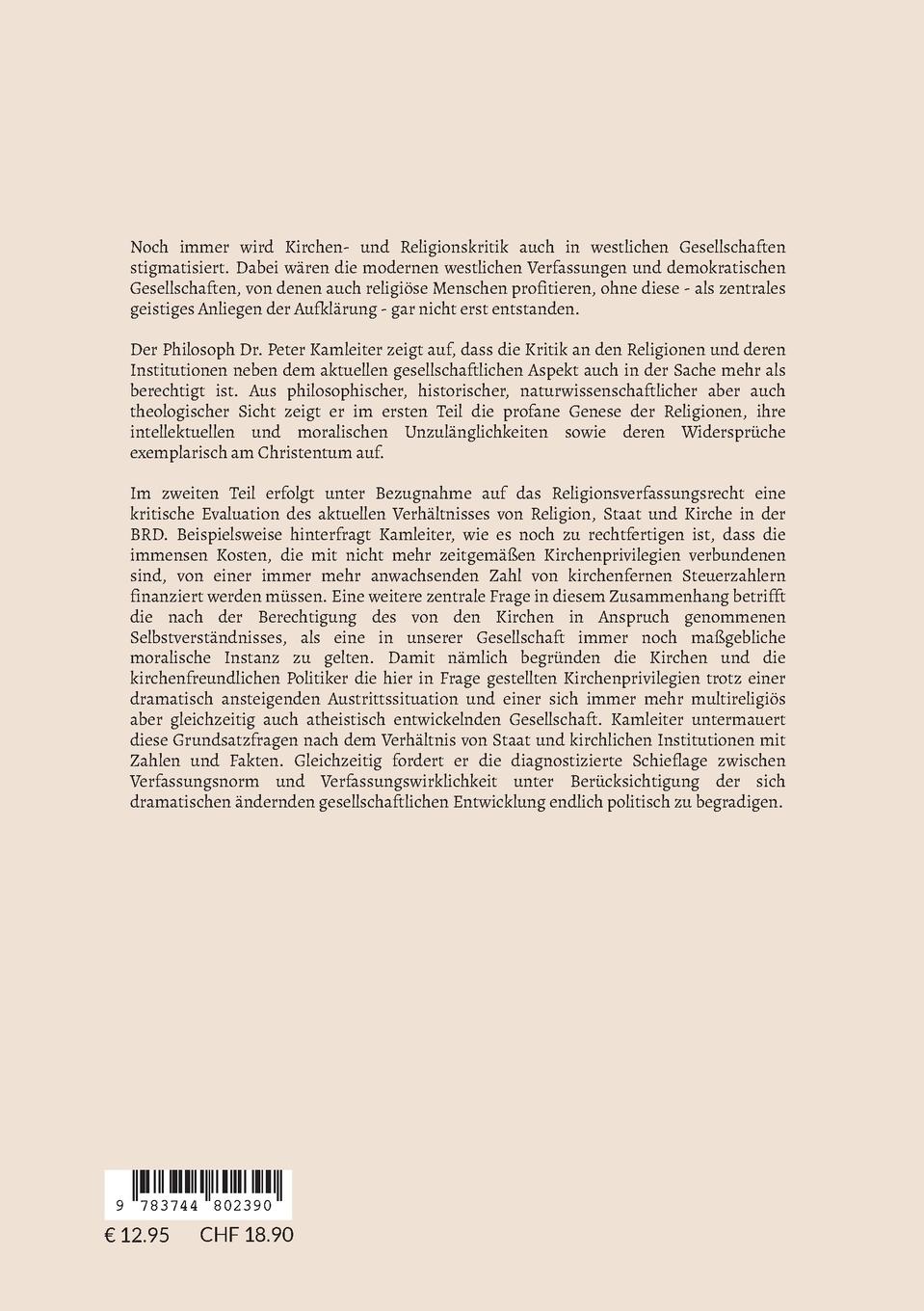 Rückseitencover Religion, Kirche und Staat