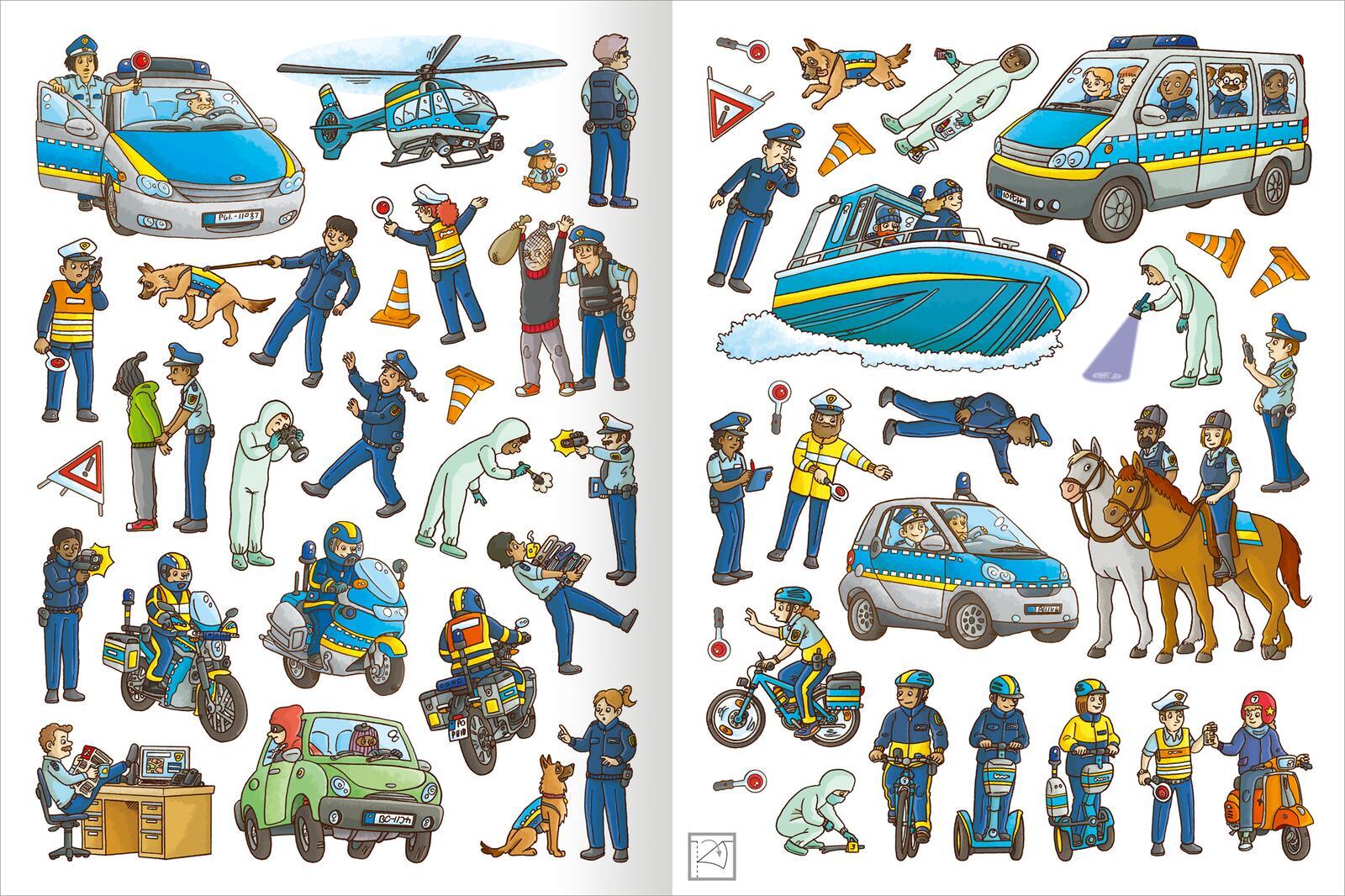 Beispielinhalt (Bild) Mein Polizei- und Feuerwehr-Stickerheft