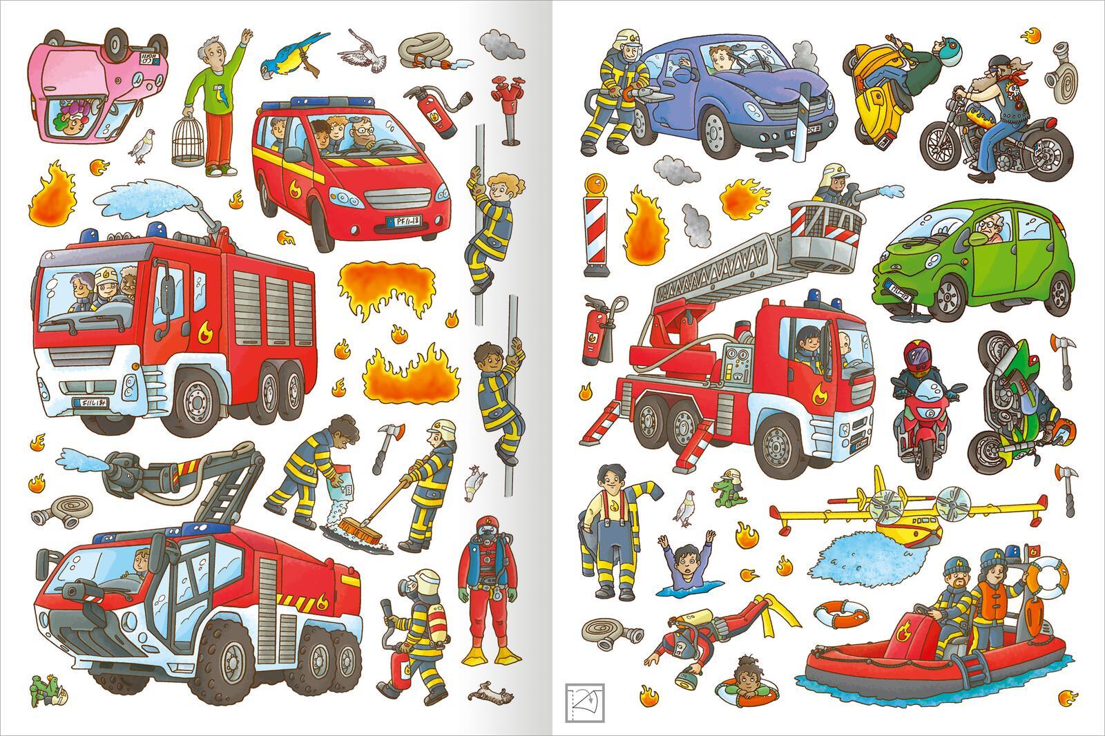 Beispielinhalt (Bild) Mein Polizei- und Feuerwehr-Stickerheft