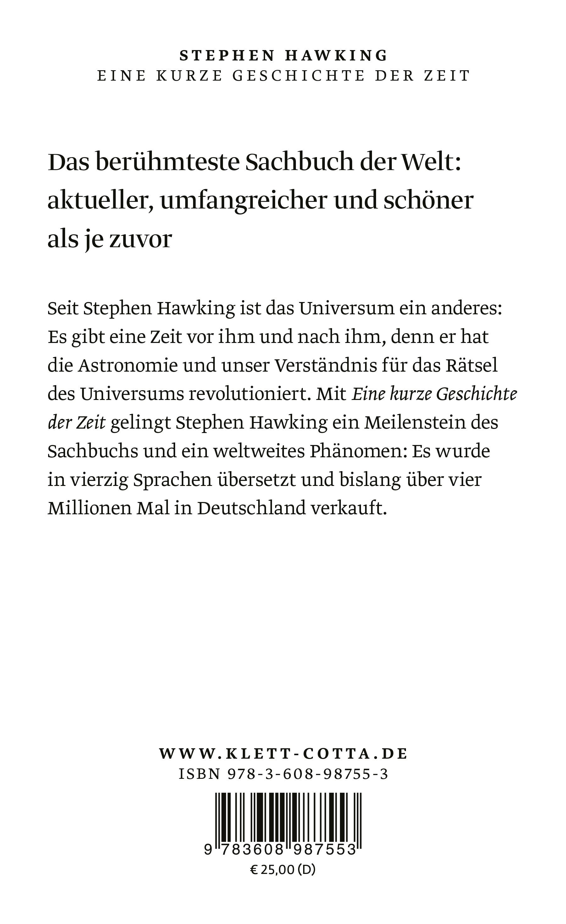 Rückseitencover Eine kurze Geschichte der Zeit