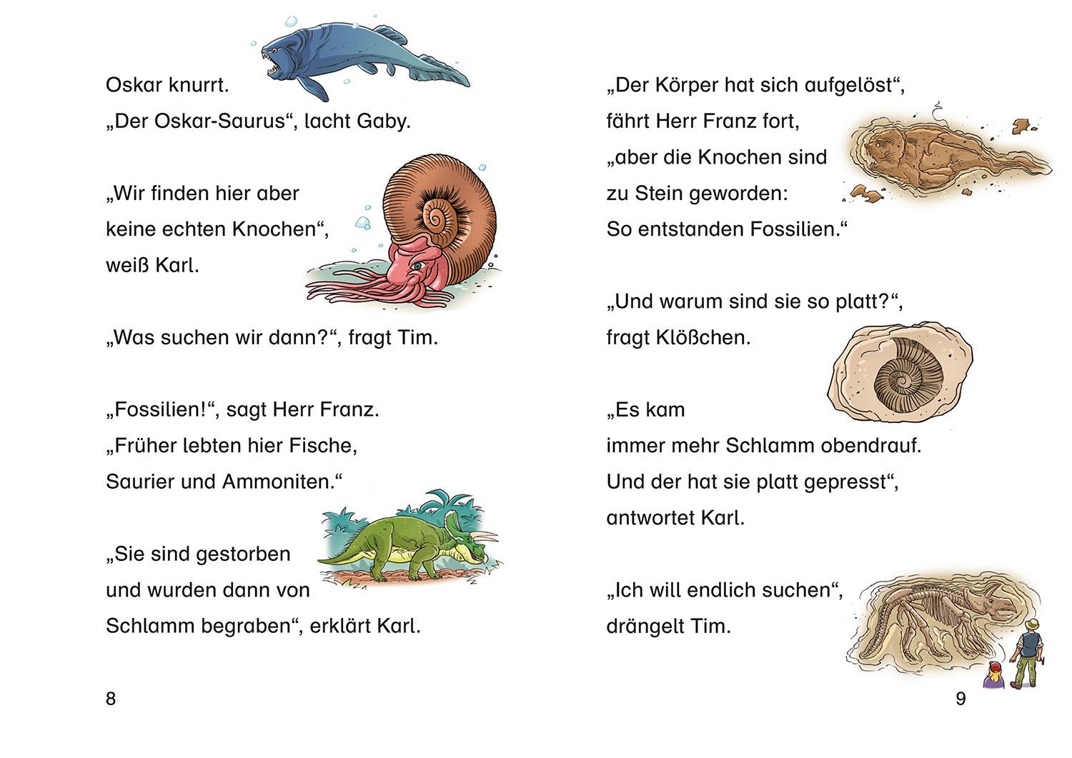 Beispielinhalt (Bild) TKKG Junior, Bücherhelden 1. Klasse, Verschwundene Dinos
