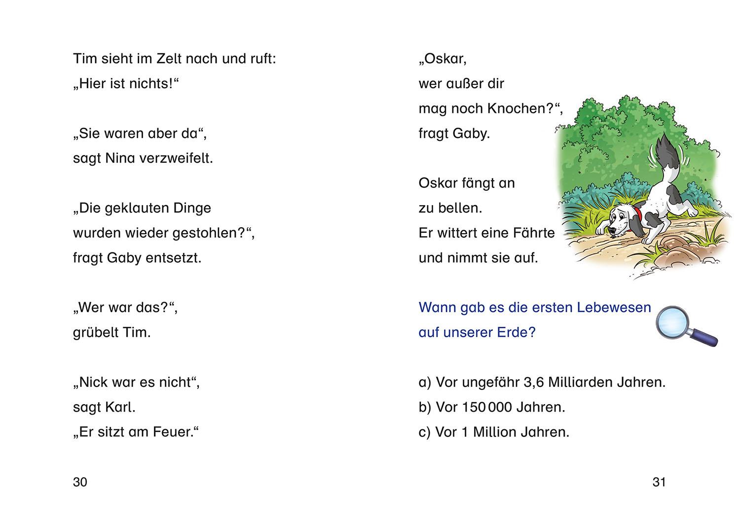 Beispielinhalt (Bild) TKKG Junior, Bücherhelden 1. Klasse, Verschwundene Dinos